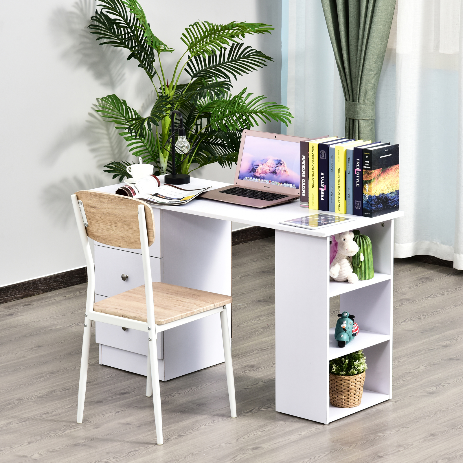 HOMCOM Schreibtisch Multimediabüro mit 3 Schubladen 2 Regalen 120L x 49B x 72H cm Weiß