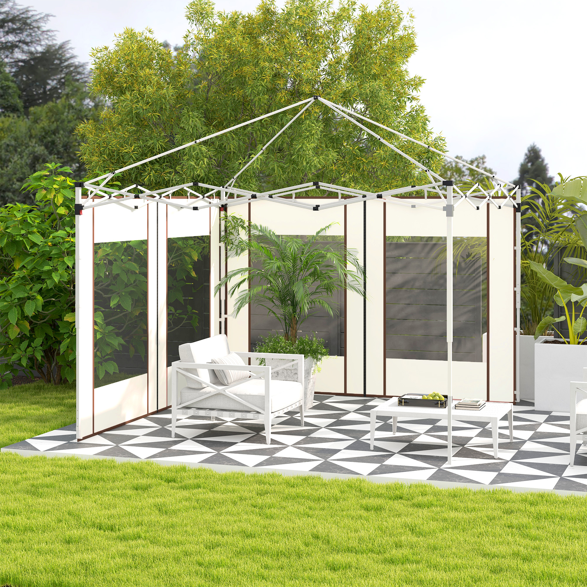 Outsunny 2er-Pack Seitenwände für Gartenlaube mit Zipp-Türen und -Fenstern, für Popup-Gartenlaube von 3x3m oder 3x6m
