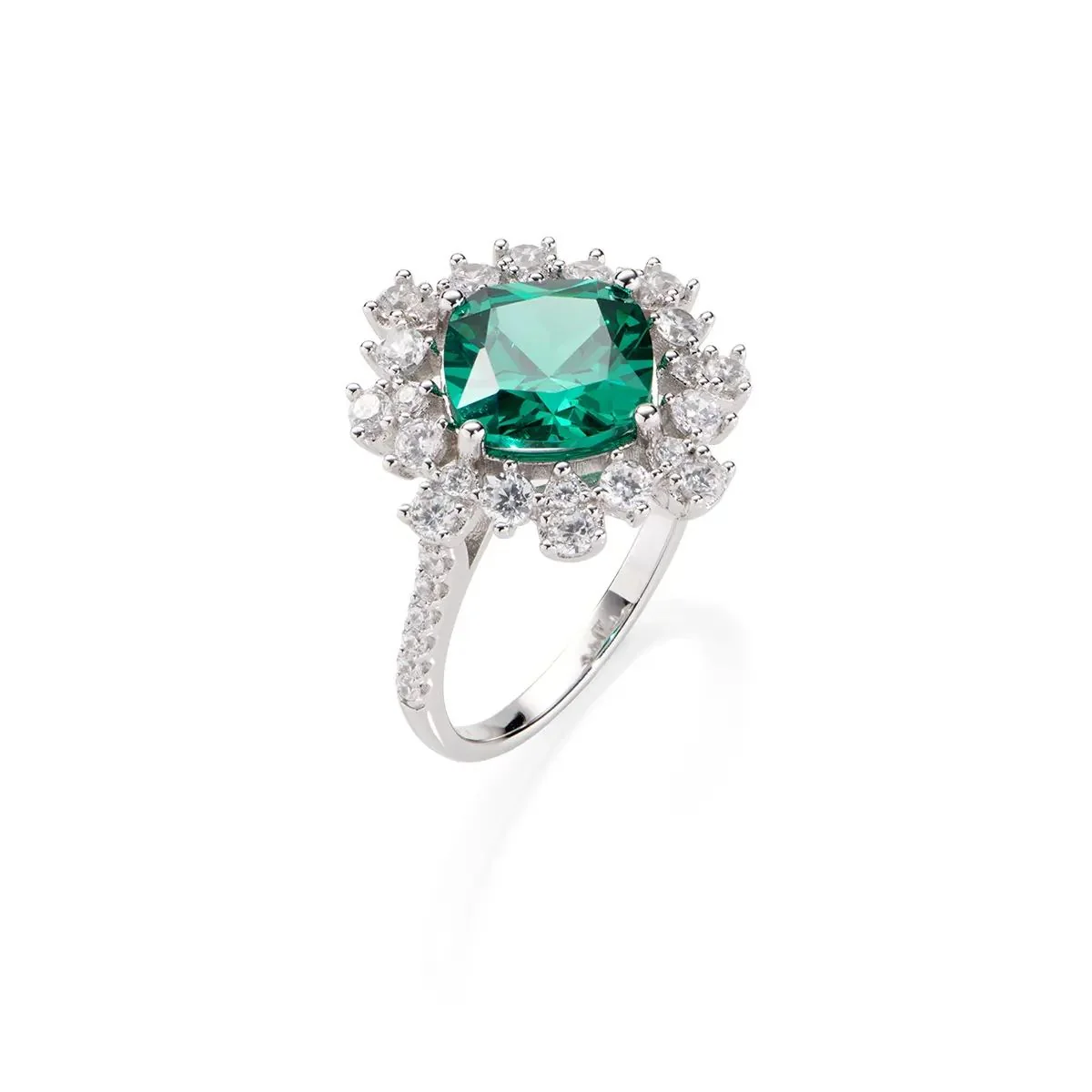 Anello Amen argento zircone carr�� verde e contorno di pietre bianche RQUBVBZ
