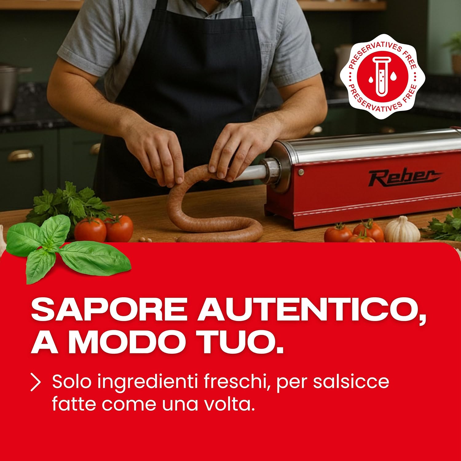 Reber Insaccatrice Manuale per Salsicce 5L/5KGS Orizzontale con 2 Velocità