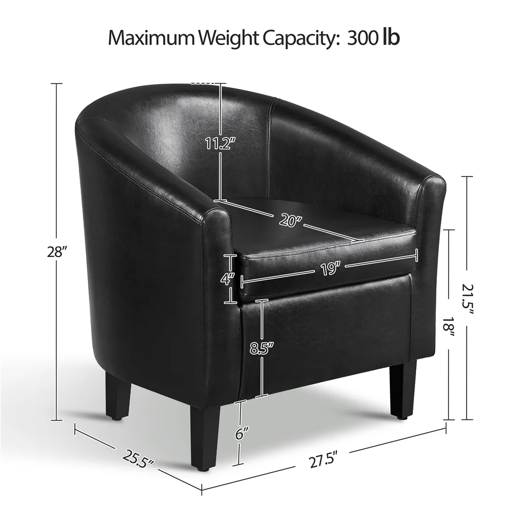 Renwick Faux Leather Barrel Accent Chair for Living Room, Set of 2, Black