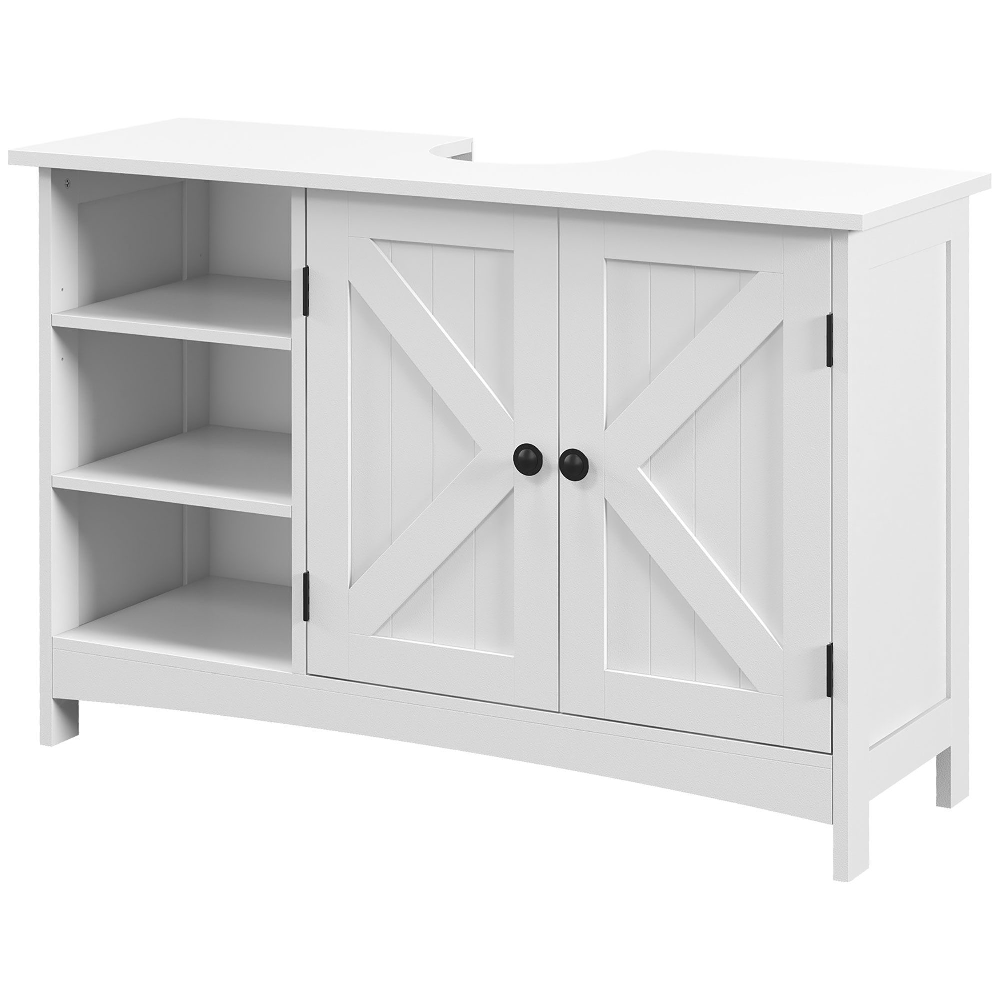 kleankin Badezimmer-Unter-Waschtisch-Möbel, klassischer Stil, 2-Türen-Schrank, höhenverstellbare Regale, 90 x 30 x 60 cm, weiß