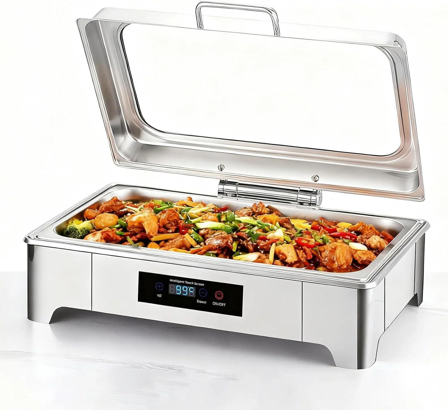 Elektrischer Chafing Dish, 9L Edelstahl Speisewärmer, Buffetwärmer Einstellbare Temperatur, Full Pan