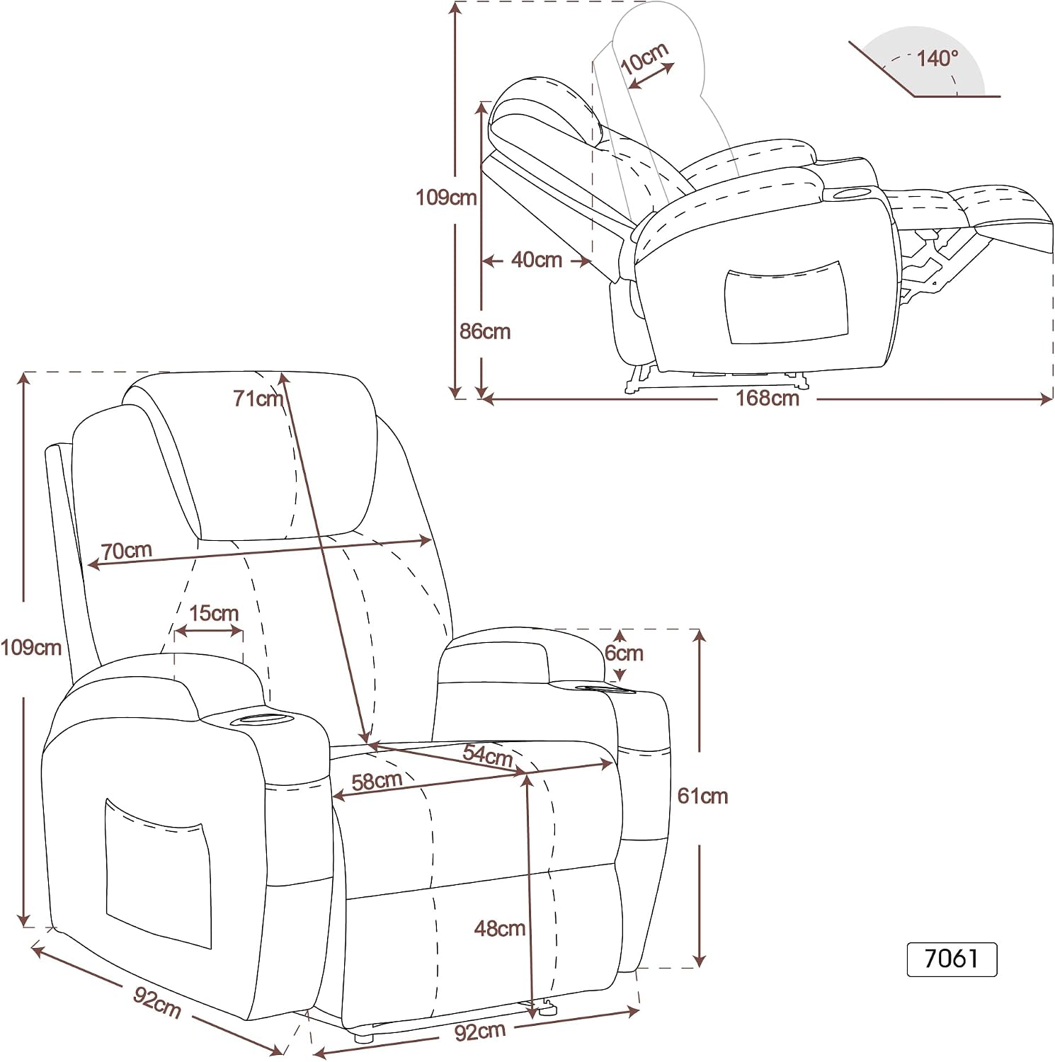M MCommbo Poltrona relax elettrica Poltrona massaggiante Poltrona TV Funzione reclinabile Riscaldamento a vibrazione Nuovo modello 7061 (Tessuto, Grigio)