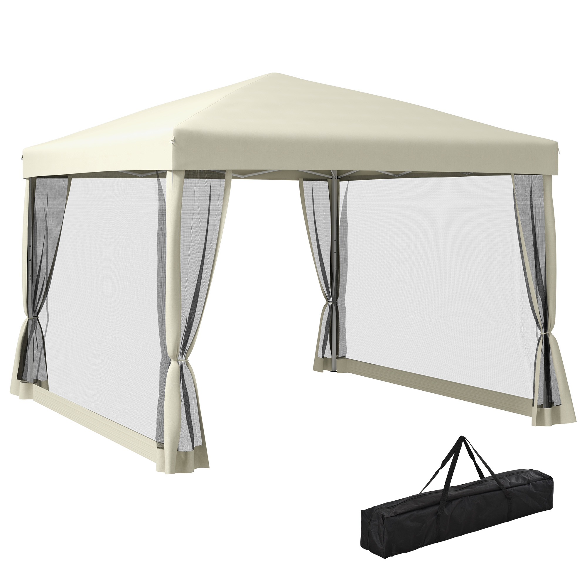 Outsunny Faltpavillon Pavillon Faltzelt mit Seitenwänden inkl. Tragetasche, Stahl+Oxford, Beige, 3x3x2,55m