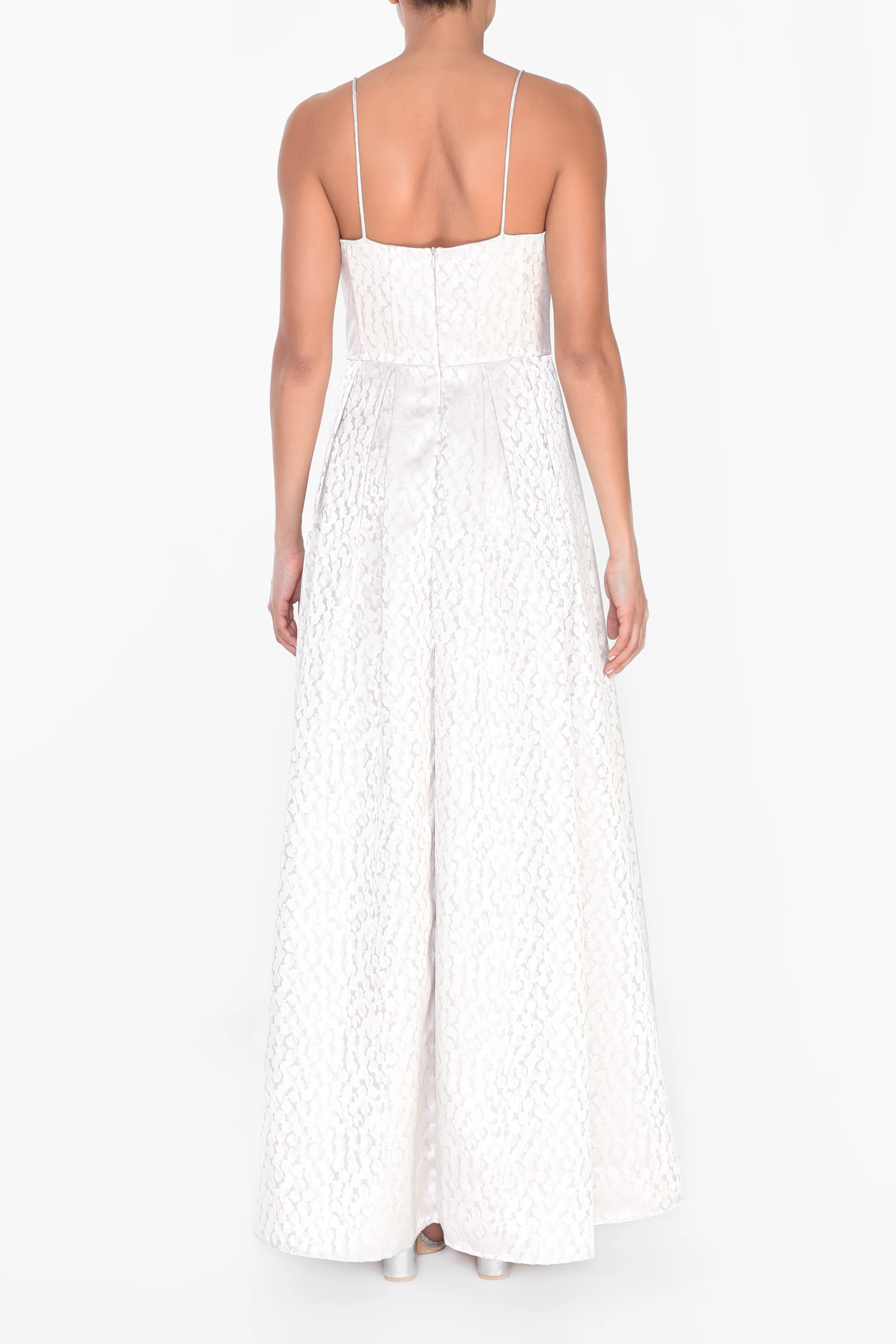 Silver Abstract Leopard Brocade Maxi Dress