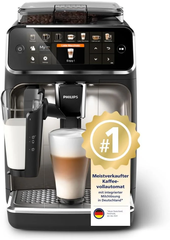 Philips Serie 5400 Kaffeevollautomat – LatteGo Milchsystem, 12 Kaffeespezialitäten, Intuitives Display, 4 Benutzerprofile, Chrom (EP5447/90)