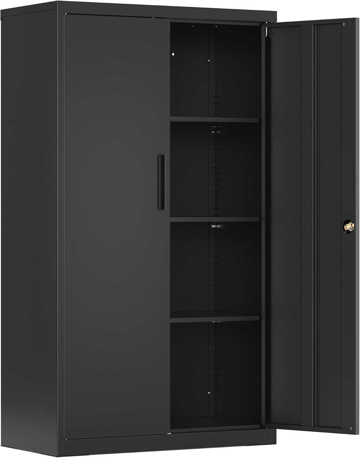 SONGMICS Aktenschrank, Metallschrank, Aufbewahrungsschrank, Büroschrank abschließbar, mit 2 Türen, aus Stahl, 80 x 40 x 140 cm, 3 verstellbare Ablagen, Mattschwarz OMC020BD01