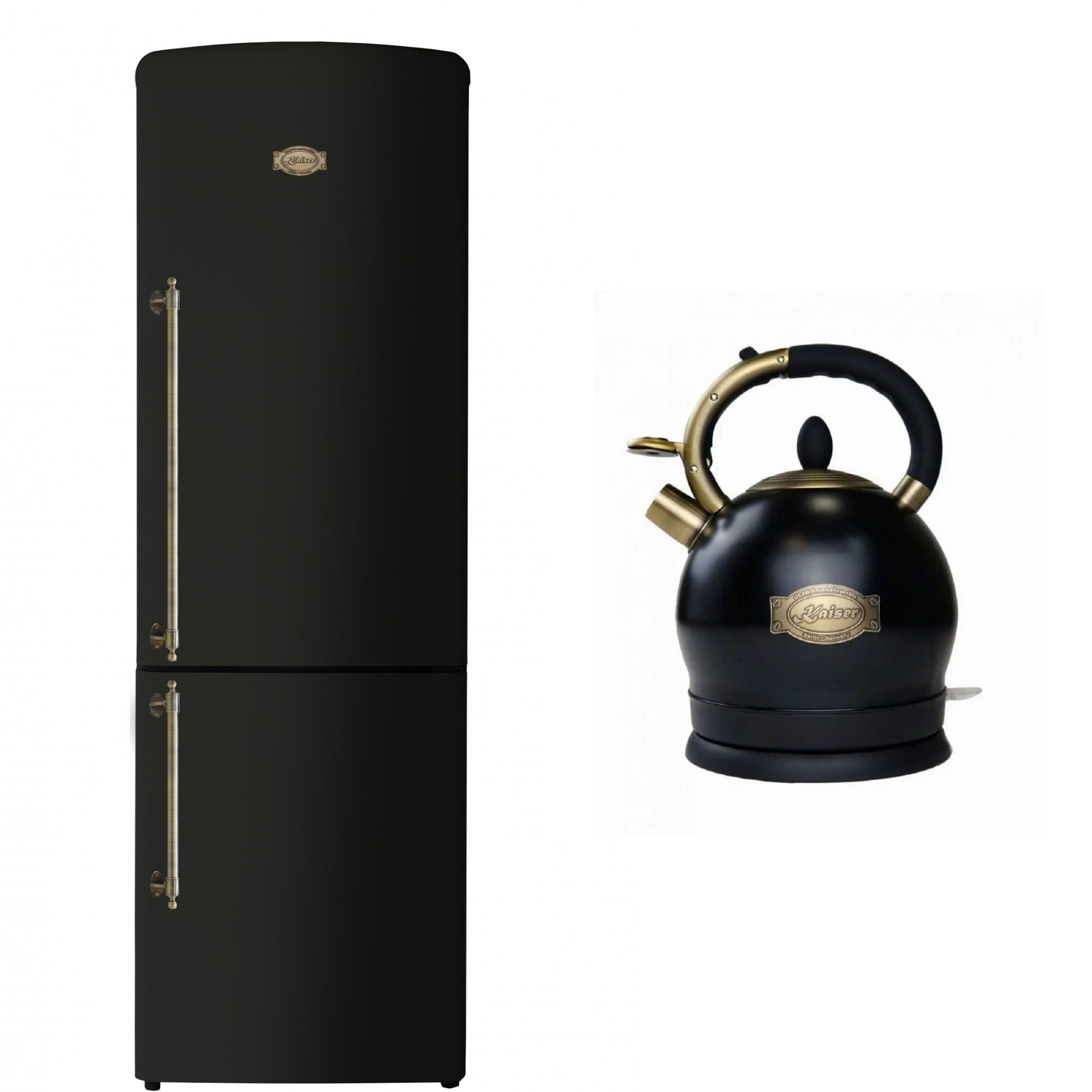 Kühl-/Gefrierkombination Kühlschrank 60 cm breit,330 L, NoFrost, 199 cm, Touchsteuerung+Exklusiver Retro Wasserkocher Kontroll LED 2L 1800 W KK 60825 Em