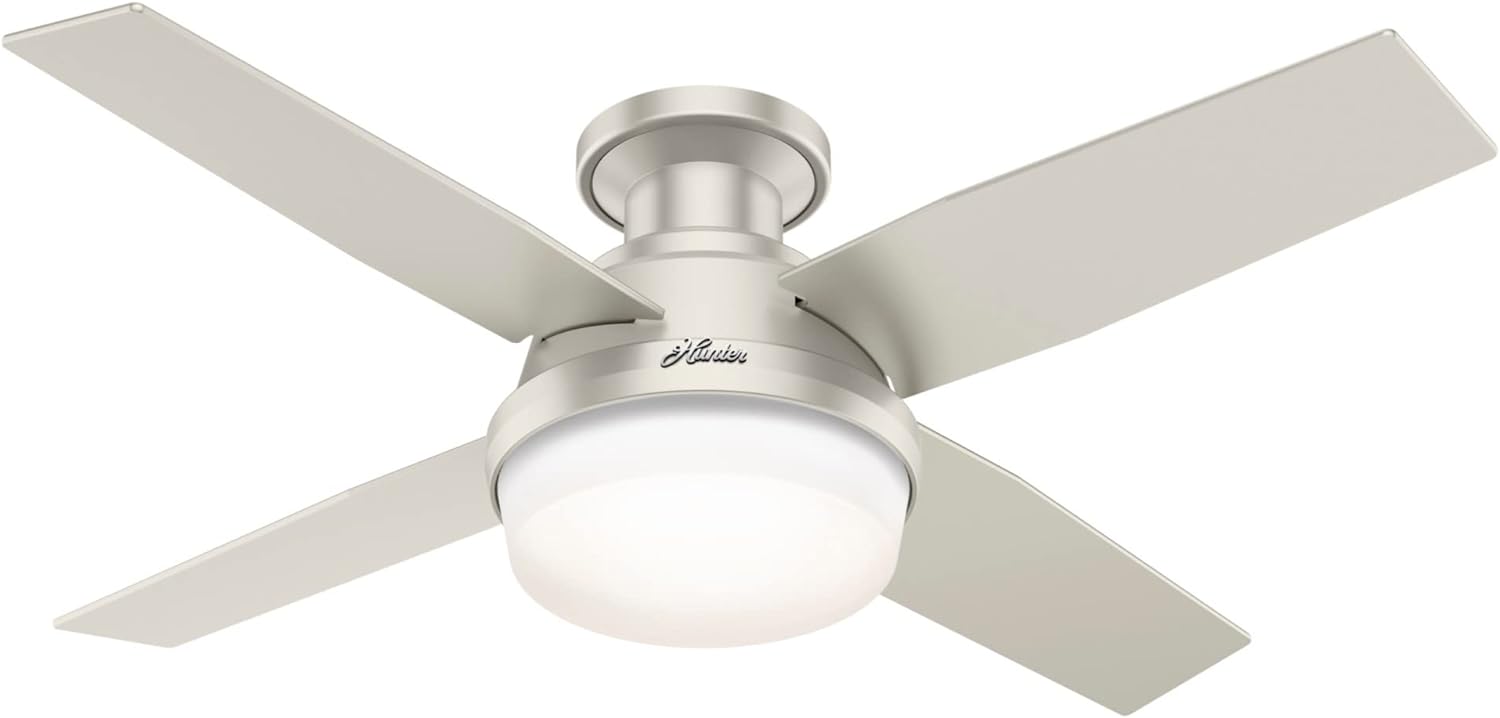 Hunter Fan Company Dempsey Low Profile Indoor / Outdoor Ceiling Fan with LED Light and Remote Control, 44&prime;&prime;, Matte Nickel
