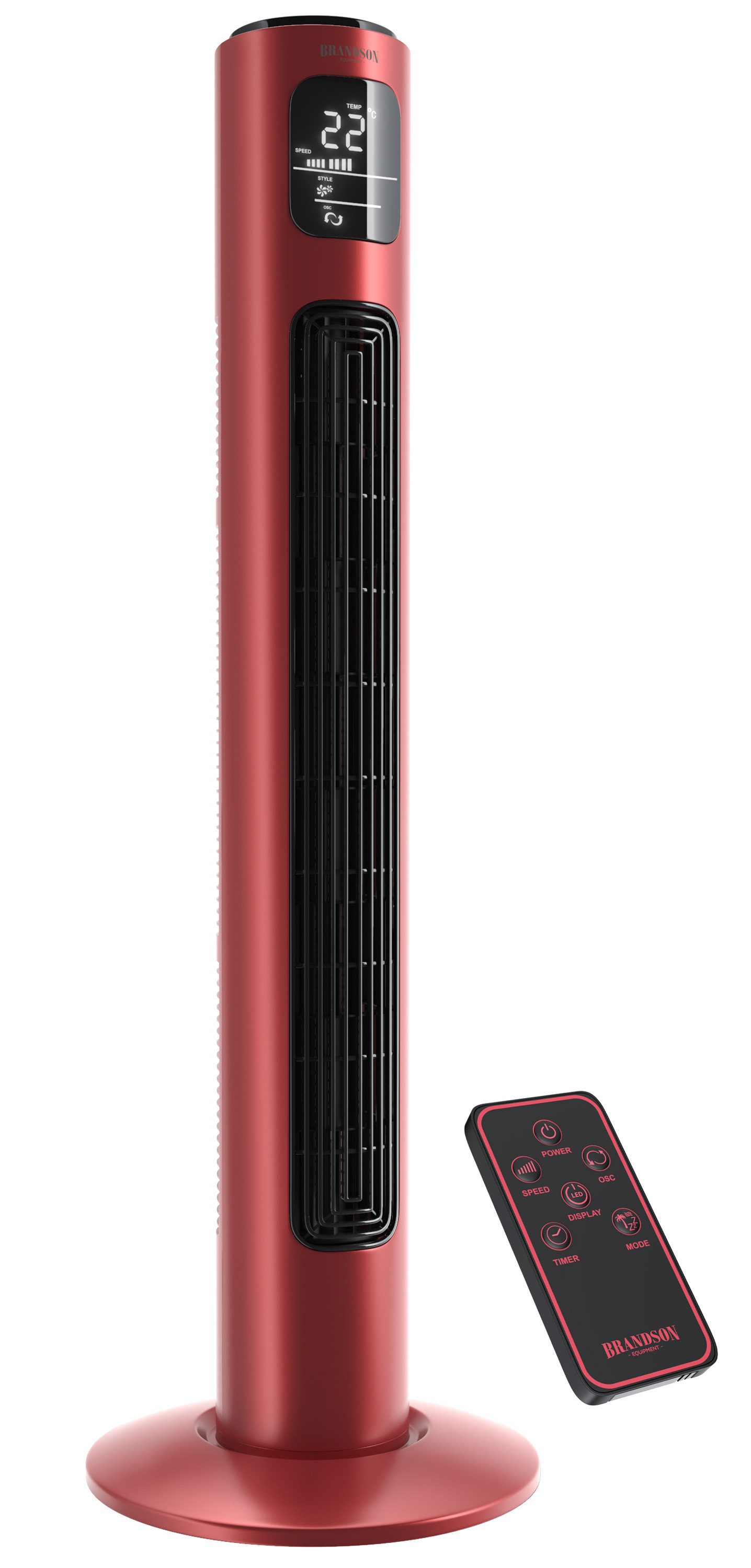 Turmventilator Oszillation 65°, Timer, Fernbedienung, Standventilator 96cm, Rubinrot