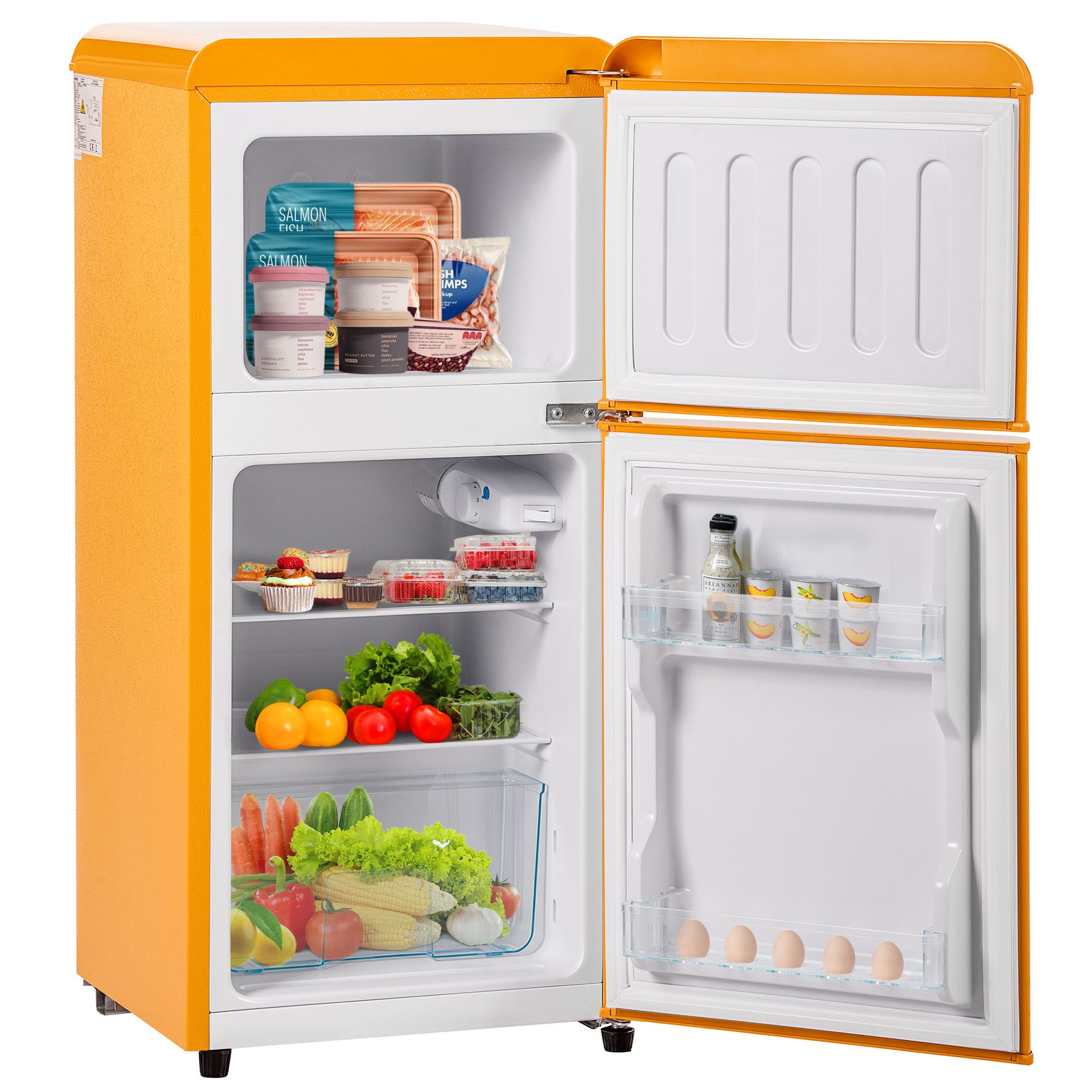 Kühlschrank Retro-Kühlschrank mit Gefrierkombination, 60L Gesamtvolumen 22L Gefrierfach, Energieklasse E, 86,8 cm Höhe, 45,5 cm Breite