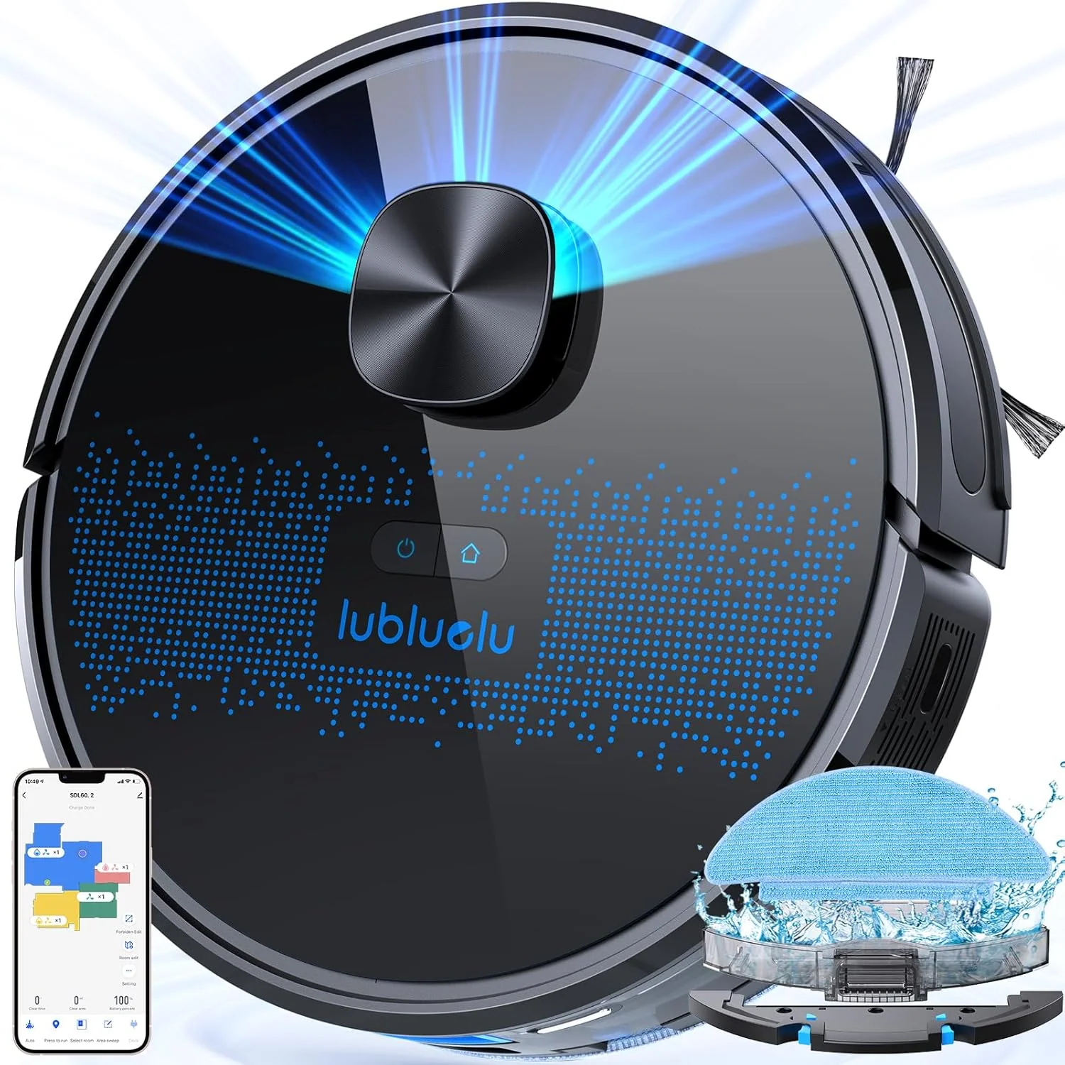 Lubluelu Saugroboter mit Wischfunktion 2-1, 4000Pa Staubsauger Roboter Lasernavigation mit 5 Karten, 55 dB Roboterstaubsauger mit APP Steuerung, Ideal für Tierhaare, Teppiche, Hartböden, Blau (SL60D)