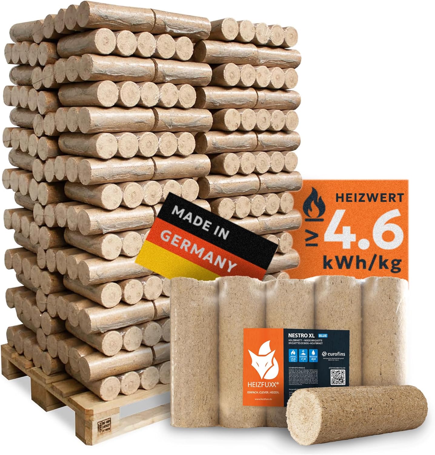 Holzbriketts Nestro XL Blue - Weichholzbriketts Palette 960 kg (96x10 kg) - Premium Briketts für Kamin, Heizkessel & Ofen - Hoher Heizwert, geringer Aschegehalt & maximale Energieausbeute
