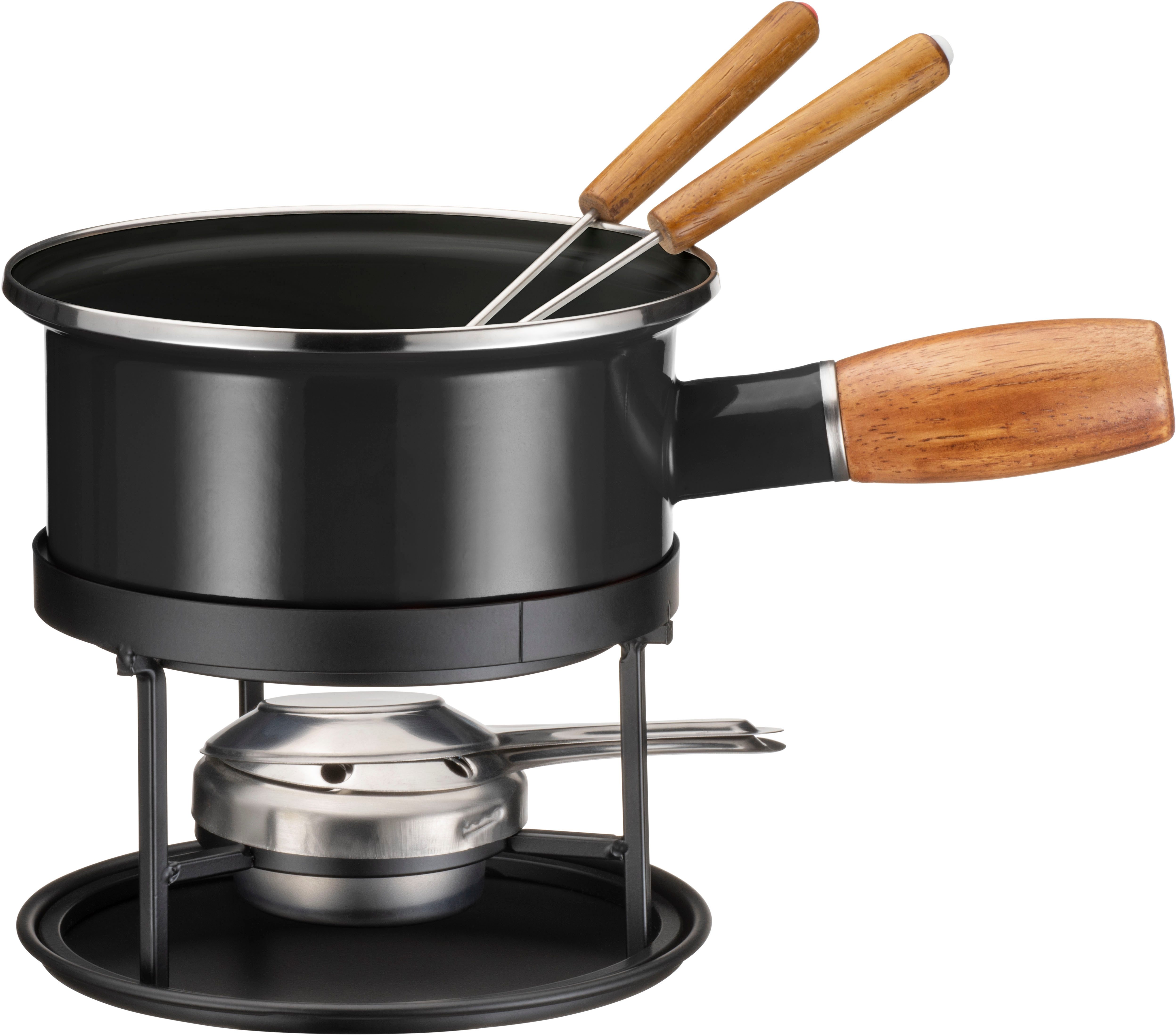 Fonduetopf aus schwarzer Emaille