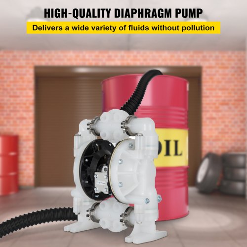 VEVOR Luftbetriebene Doppelmembranpumpe, 1 Zoll / 25 mm Einlass/Auslass, 30 GPM Polypropylen, max. 120 PSI für den chemischen und industriellen Einsatz