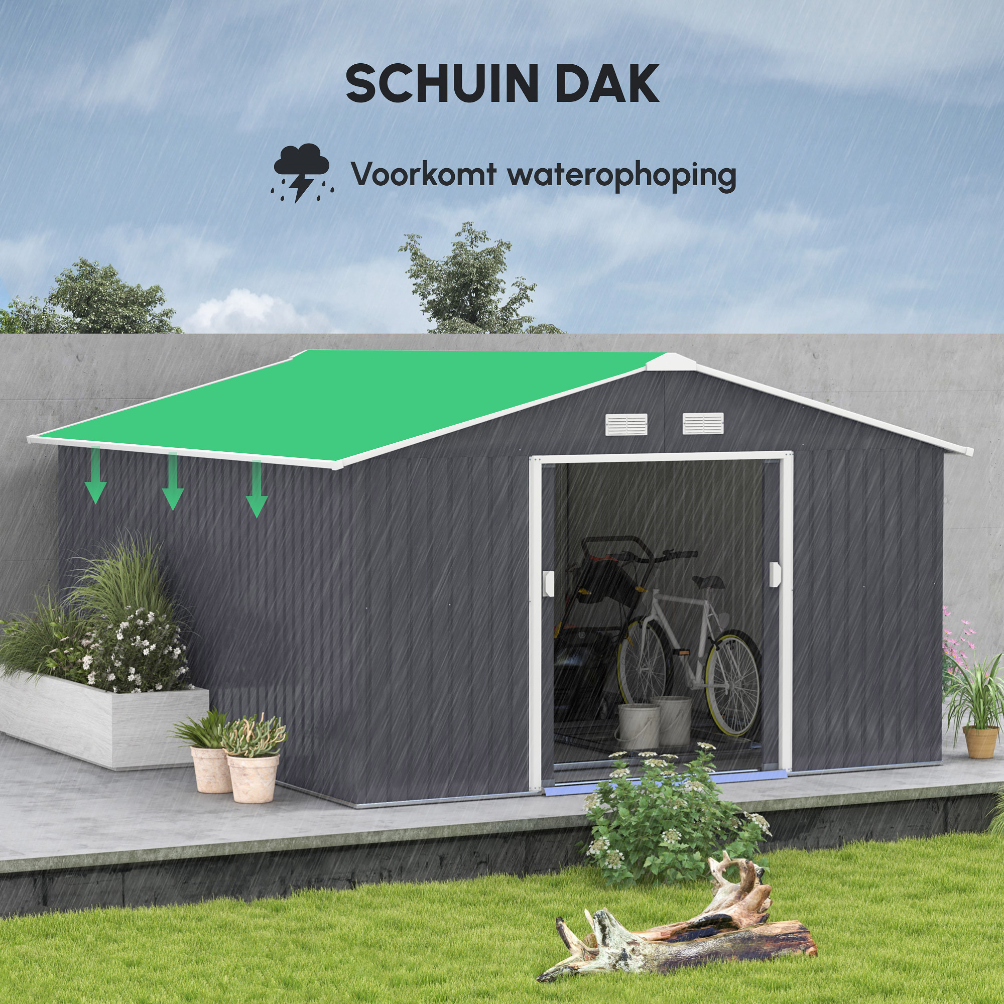 Outsunny Gereedschapsschuur met fundering 24,5 m3 gereedschapsschuur tuinhuisje stalen schuifdeur