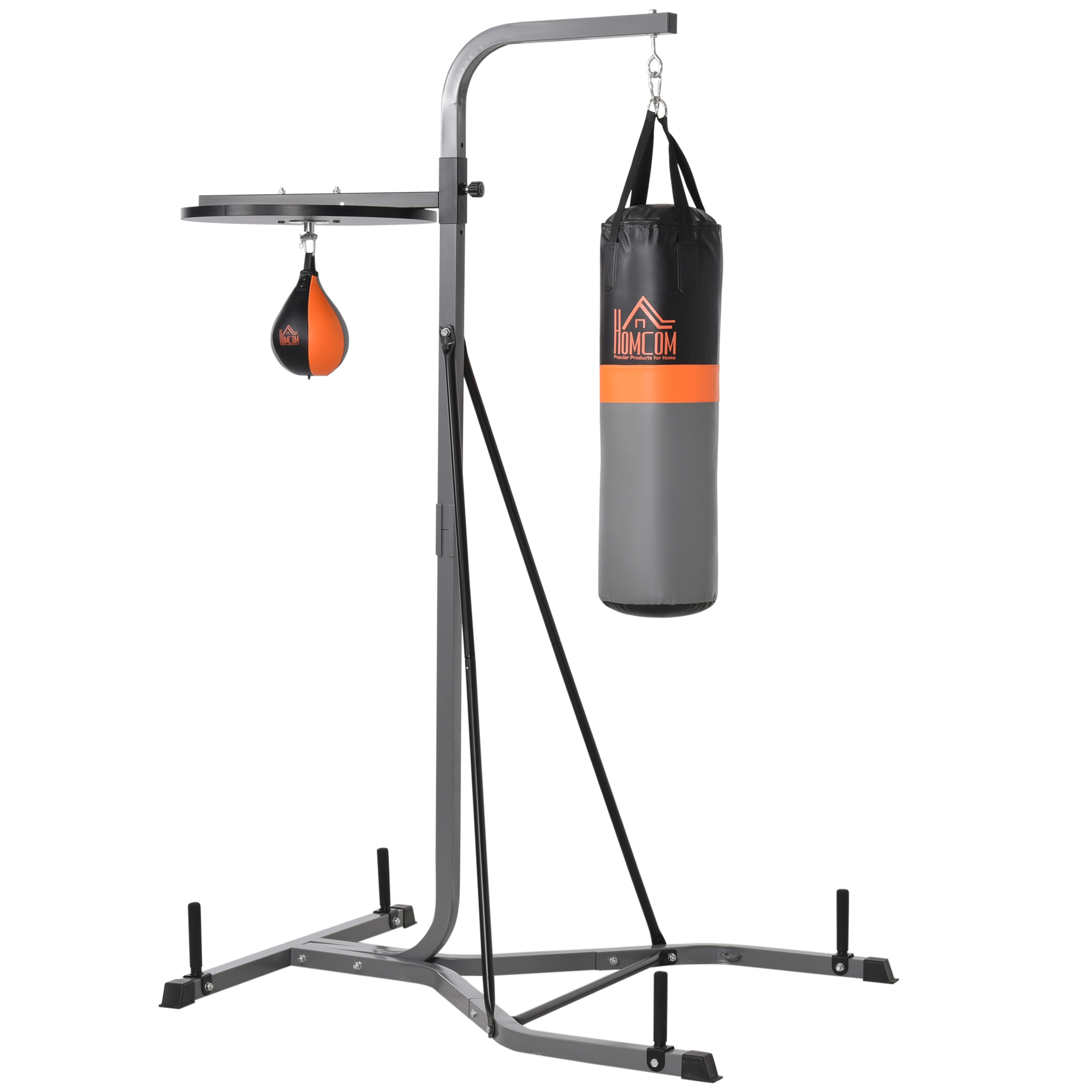HOMCOM 2-in-1 Boxsackständer max. Tragkraft 100 kg, drehbar Boxsackhalterung aus Stahl mit 20kg Boxsack Punchingball, stehend höhenverstellbar Boxsackhalter, für Indoor Fitness Training, Schwarz