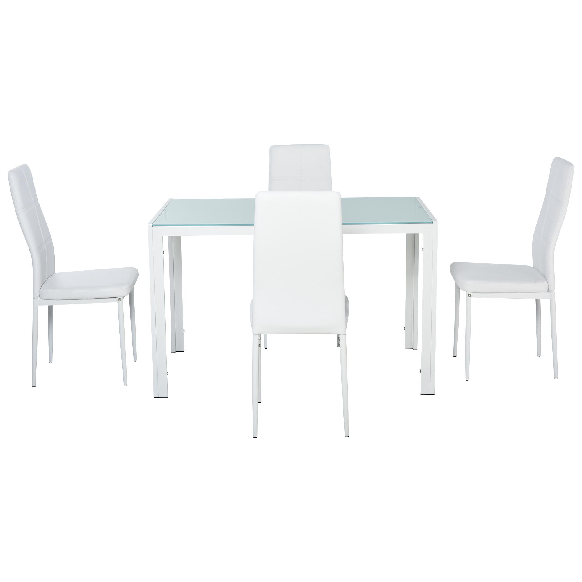 HOMCOM Esszimmer-Set mit Esstisch und Stühlen für 4 Personen, rechteckige Glasplatte, für Küche Wohnzimmer Zuhause, Weiß
