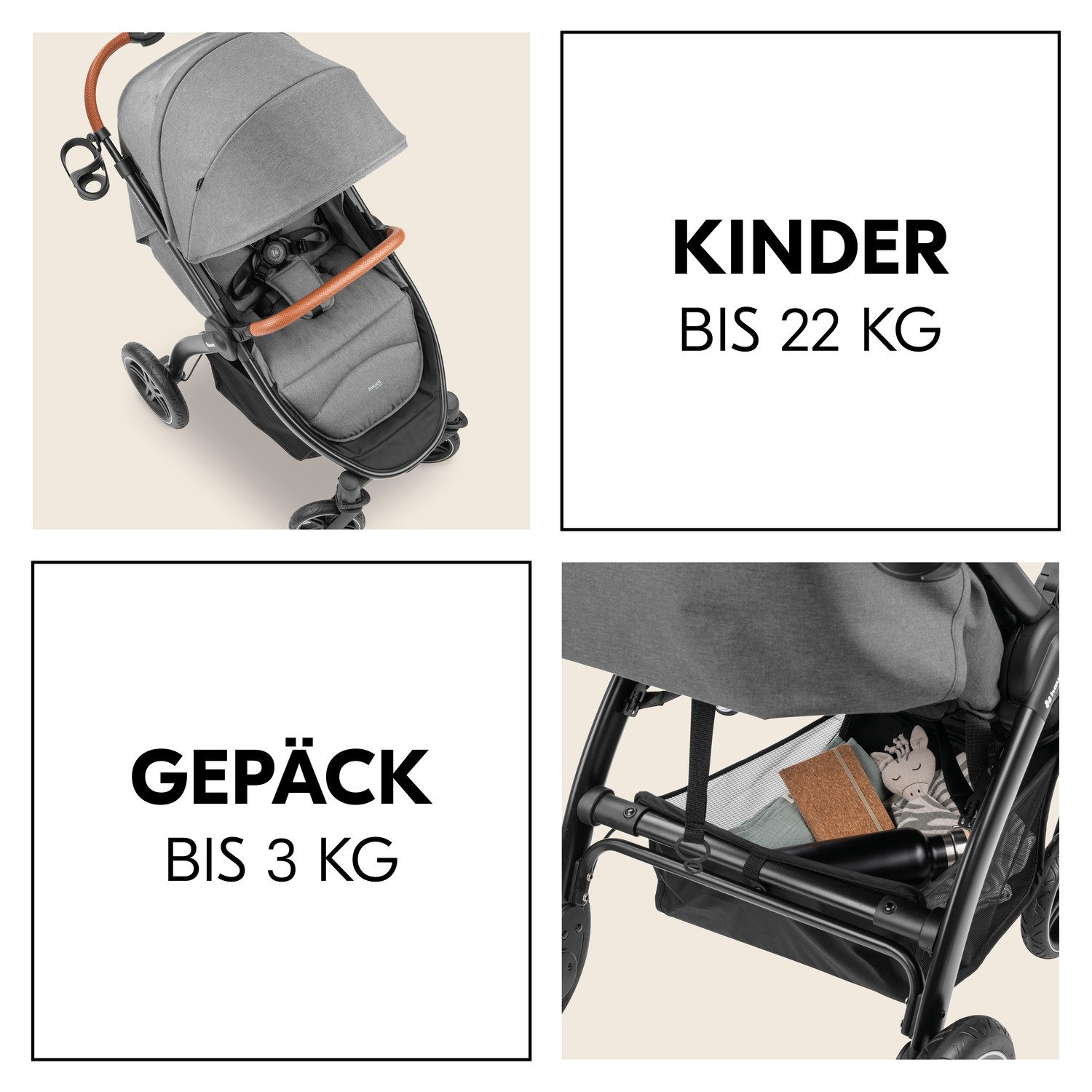 Kinder-Buggy Uptown, Black Melange Grey