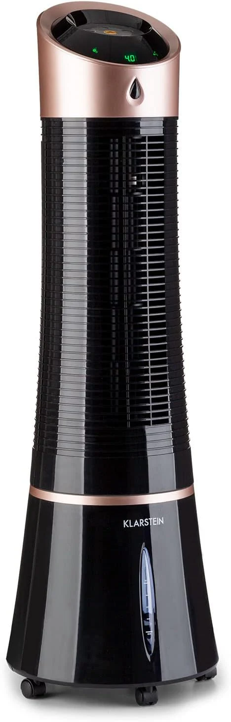 Klarstein 4-in-1: Slimme luchtkoeler, ventilator, luchtbevochtiger & ionisatie I 6 L watertank, oscillatie, 30 W, 210 m3/u, timer I Klimaatregelaar zonder afvoerslang, Mobiele airconditioner, Zwart-ros��goud