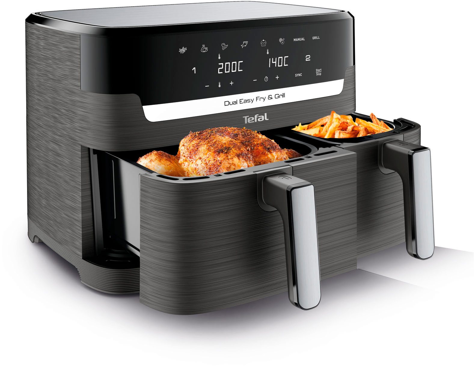Heißluftfritteuse Dual Easy Fry & Grill EY905B, knusprig und gesund kochen, 8 voreingestellte Programme
