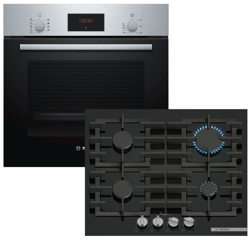 Backofen-Set Schnellaufheizung Teleskopauszug + Gaskochfeld FlameSelect autark 60cm