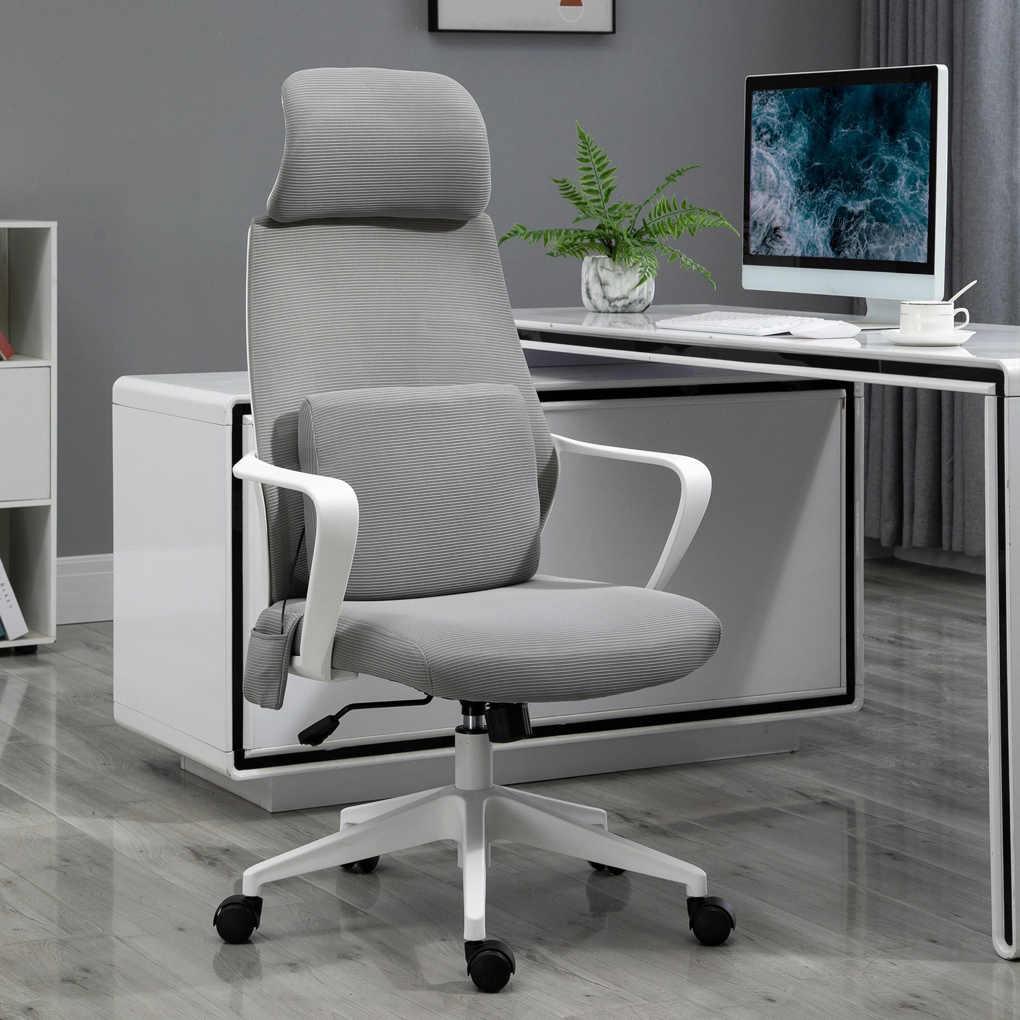 Vinsetto Bürostuhl höhenverstellbarer Drehstuhl Massagesessel ergonomischer Chefsessel mit Massagefunktion Gamingstuhl Nylon Grau 62 x 60 x 114-122 cm