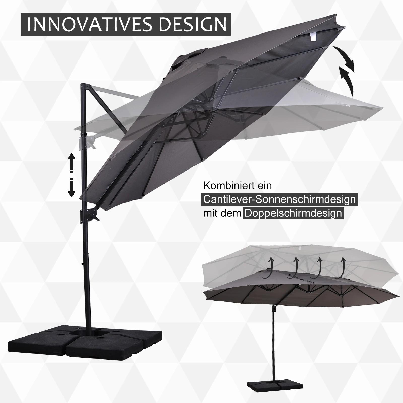 parasol met zwengel dubbele parasol tuinparasol zonwering metaal grijs