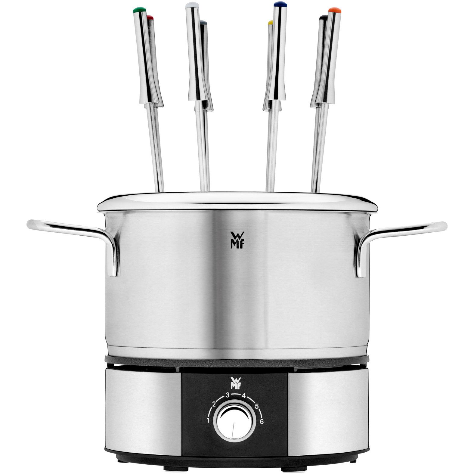 Elektro-Fondue LONO, mit Spritzschutzring, farblich markierte Fondue-Gabeln