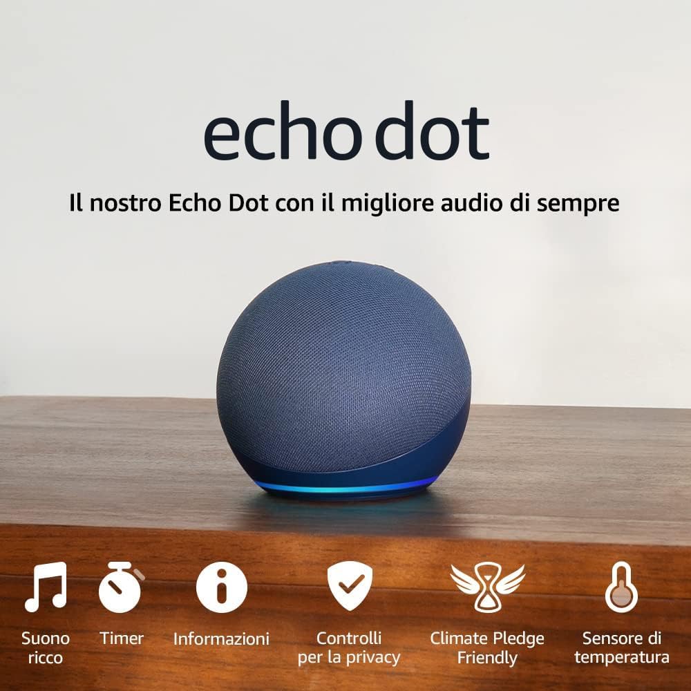 Echo Dot (Ultimo modello) | Altoparlante intelligente Wi-Fi e Bluetooth, suono più potente e dinamico, con Alexa | Bianco ghiaccio