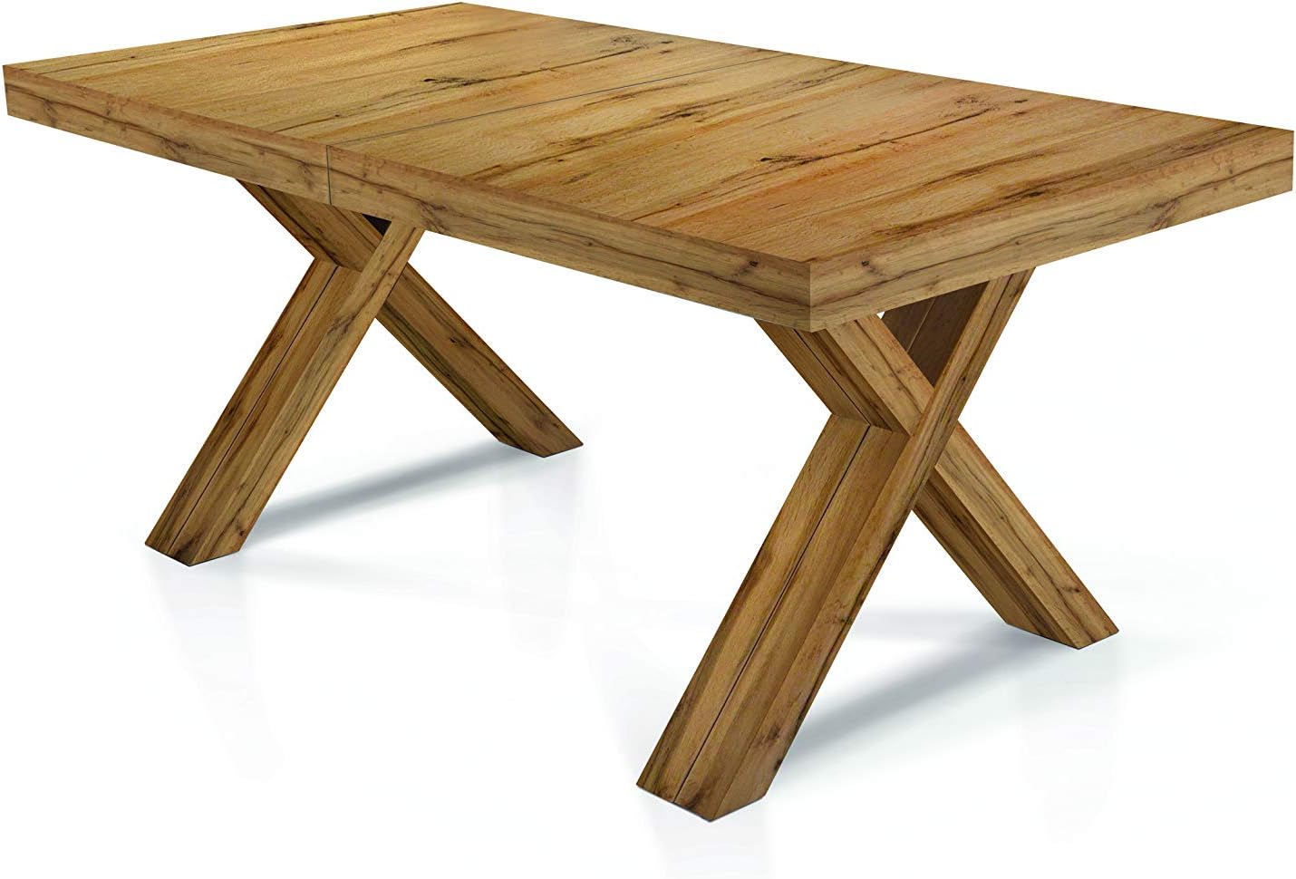 KONTE.DESIGN Tavolo GALLIPOLI allungabile in legno, finitura Rovere Nodato, gambe ad X, 160x90 cm - 410x90 cm, 18 posti