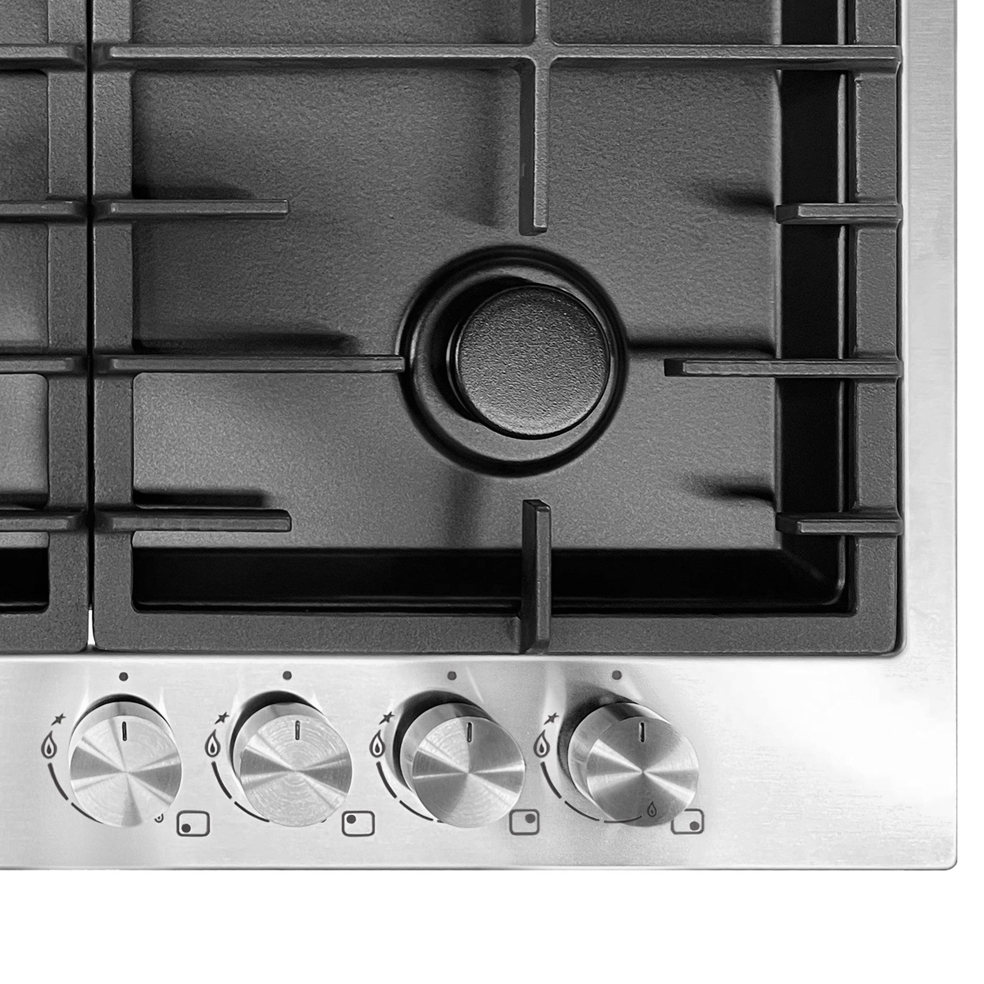 Gas-Kochfeld GCH TX 604 VTGL+WOK Adapter 60 cm, Edelstahl - Schwarz 4,0 KW WOK, 4 Gasbrenner, Autark