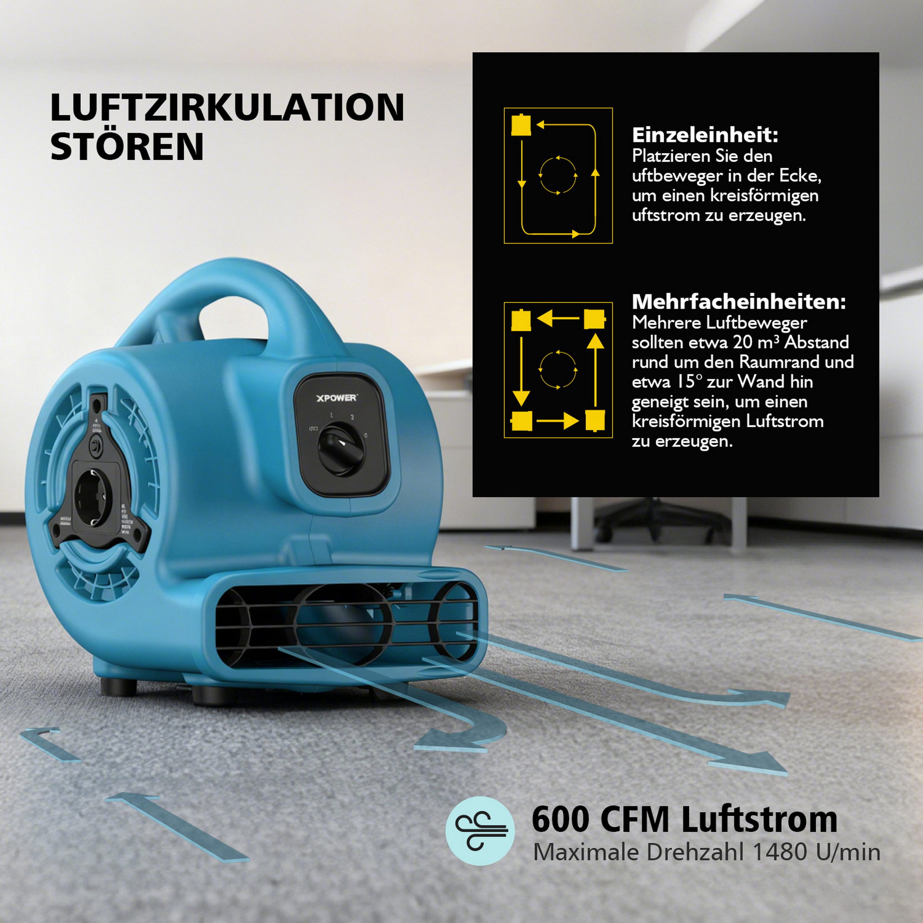 Bodenventilator Elektro-Gebläse Air Mover Teppich-Trockner eigene Steckdose mitbringen