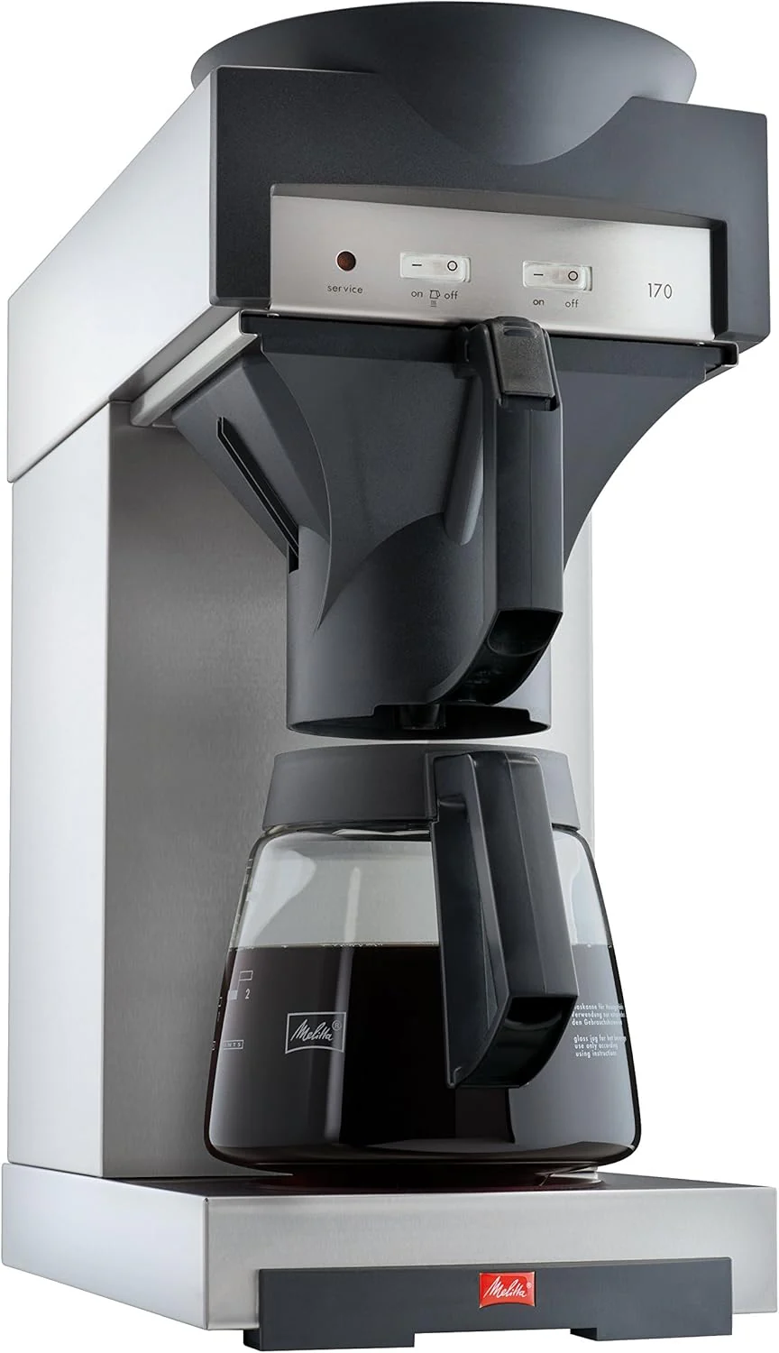 Melitta 20348 filterkoffiezetapparaat met glazen kan, 1,8 l, warmhoudplaat, 17M, roestvrij staal/zwart