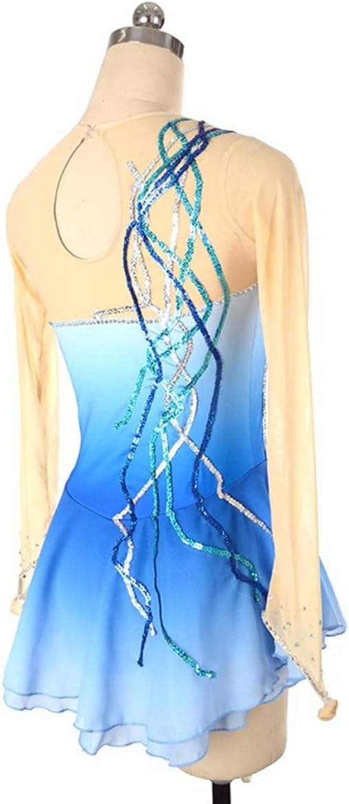 purpleq Eiskunstlauf Kleid Mädchen Kürkleid Glitzer Strass Ballettkleid Langarm Eiskunstlauf Zubehör Rollkunstlaufkleid Leotard Tanzanzug Wettbewerb Tanzkostüm Damen Tanzkleid