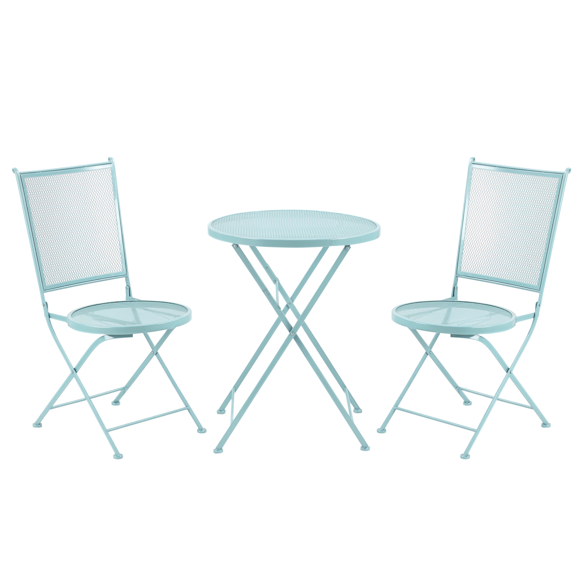 Outsunny Garten Sitzgruppe für 2 Personen Bistro-Set Garnitur 1 Tisch+2 faltbare Stühle für Terrasse Balkon Metall Blau