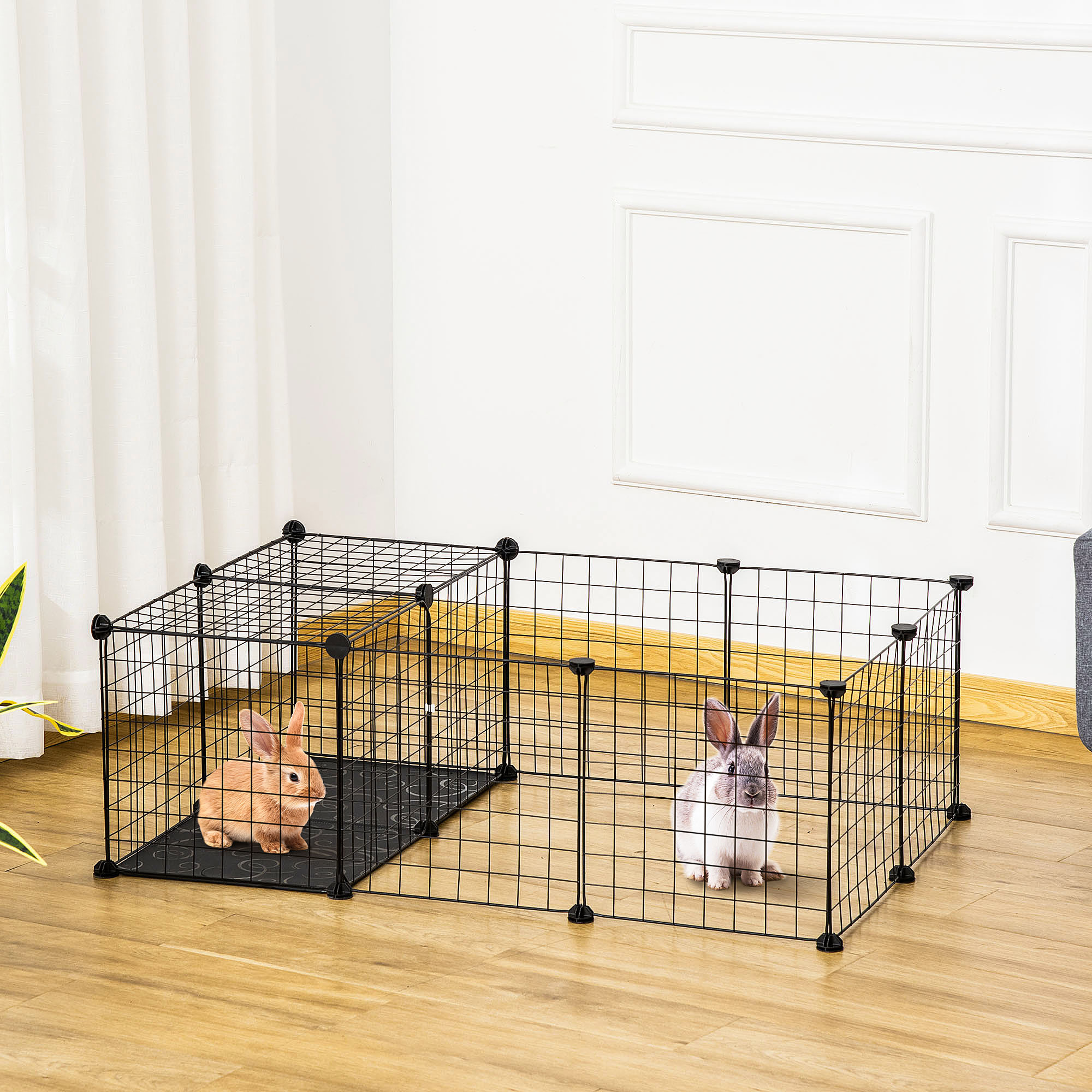 PawHut Kleintiergehege für Kaninchen, Meerschweinchen und Nagetiere, modulares Schwarz