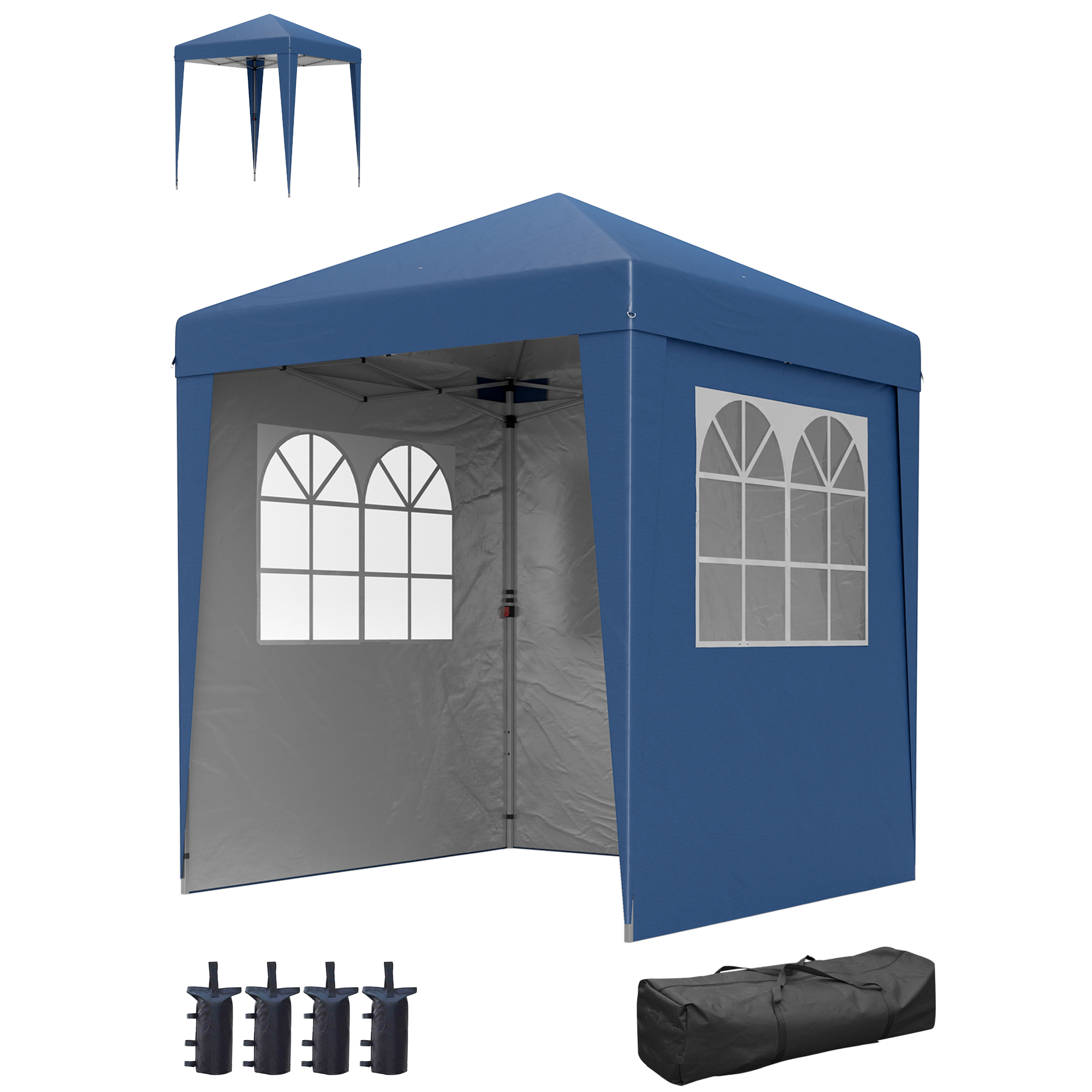 Outsunny Faltbares Gartenpavillon Pop-up-Pavillon Höhenverstellbarer UV-Schutz 30+ 3 Seitenwände Dunkelblau