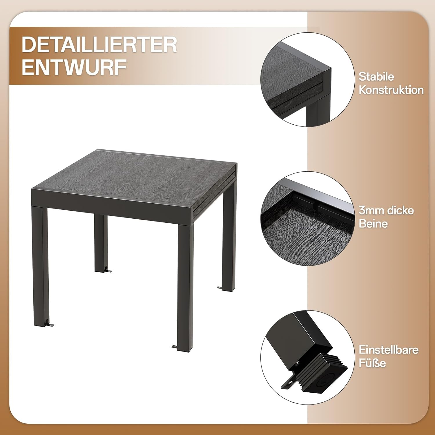 Devoko Extendable Aluminium Garden Table – Weather Resistant, 130 – 260 x 80 x 75 cm, UV Protection and Easy to Clean, for 4 – 6 People for Patio/Garden, Dark Grey