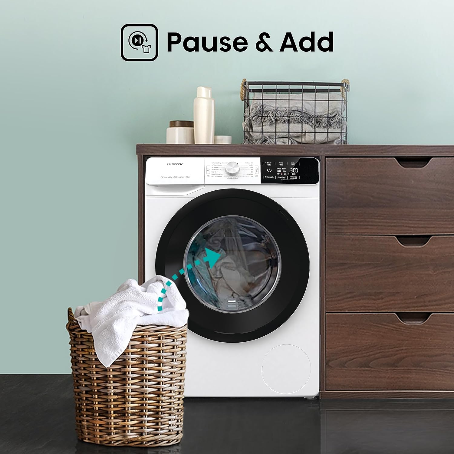Hisense WFVB7012EM Front Load Washing Machine 7 kg 1200 rpm 15 Programs Steam LED Display Rapid Program Delay Start Child Lock