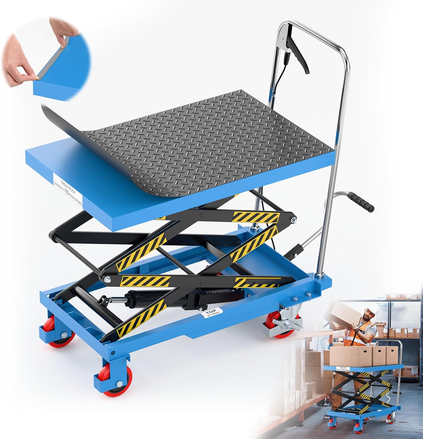 Hydraulic Lift Table Cart, 330lb Capacity, 50