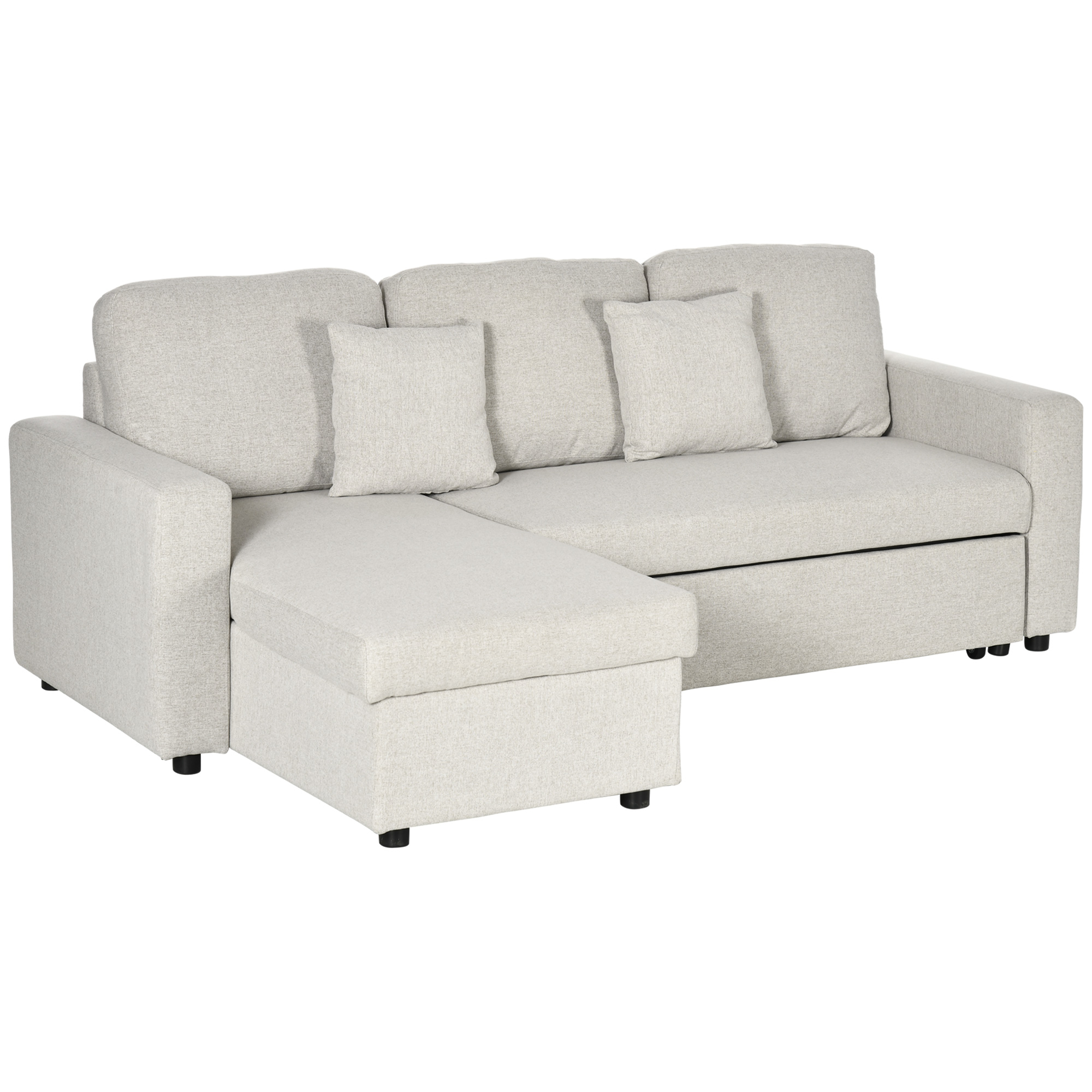 HOMCOM Ecksofa mit Bettfunktion, Eckcouch inklusive 2er-Sitz Sofa, Einzelbett, L-Form mit Stauraum, 2 Kissen Cremeweiß