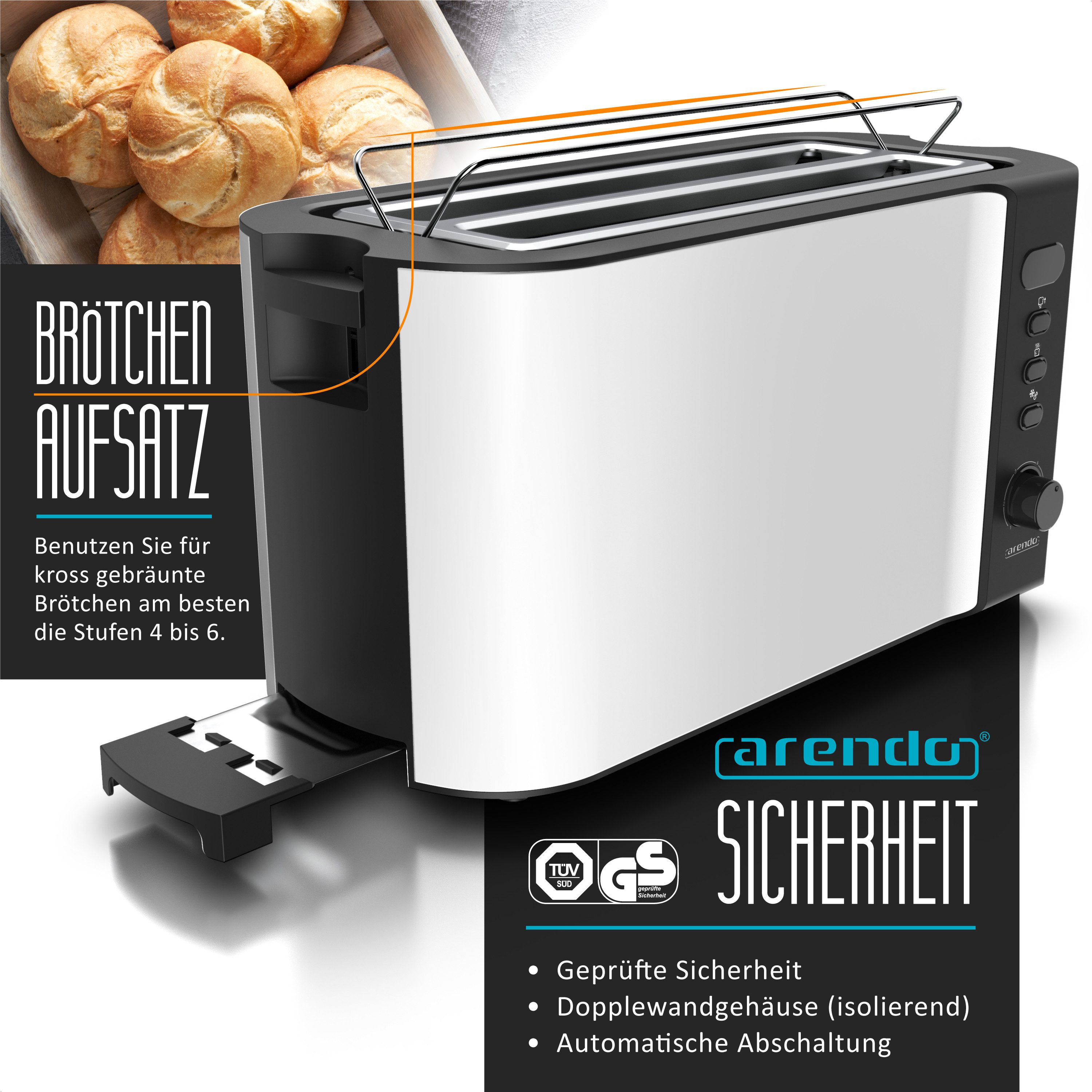 Toaster Langschlitz, Edelstahl, Display mit Restzeitanzeige, Krümelschublade