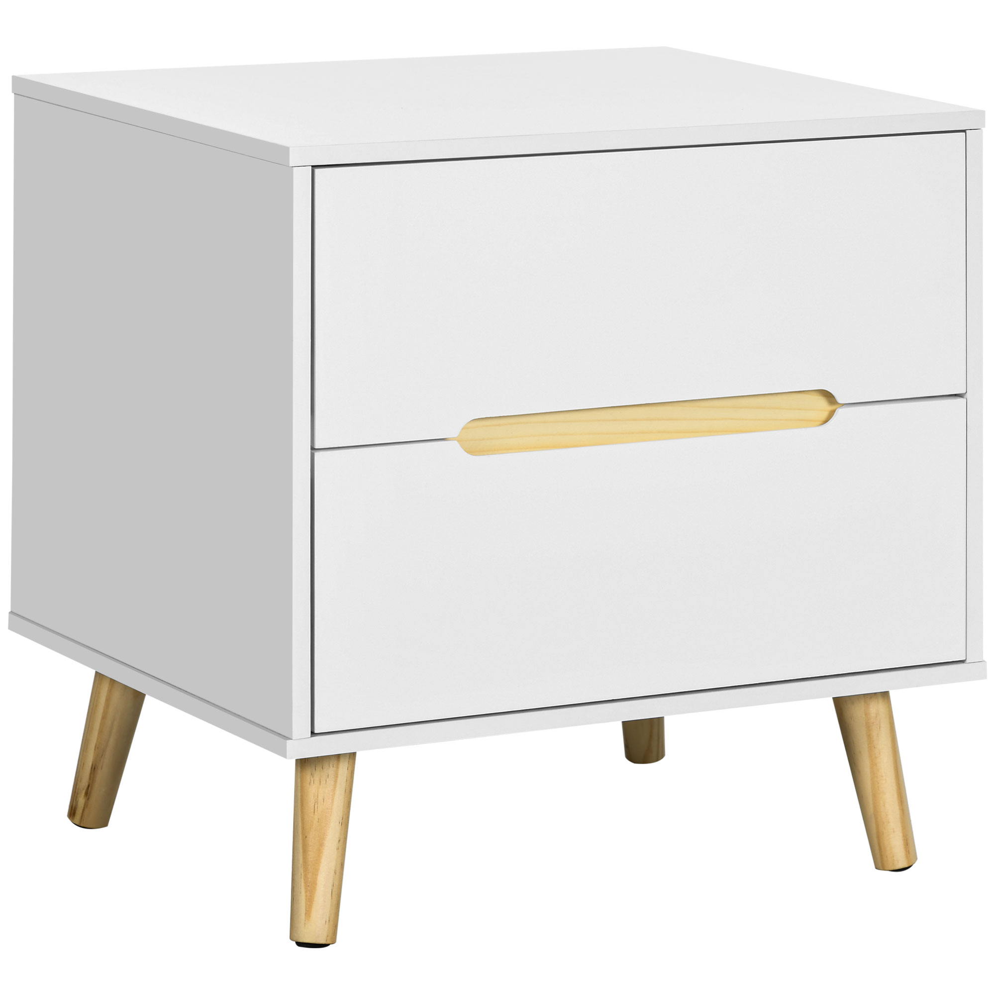HOMCOM Nachttisch, Nachtschrank, Beistelltisch, zwei Schubladen, zeitloses Design, Kiefer, weiß, 50 x 40 x 50,5cm