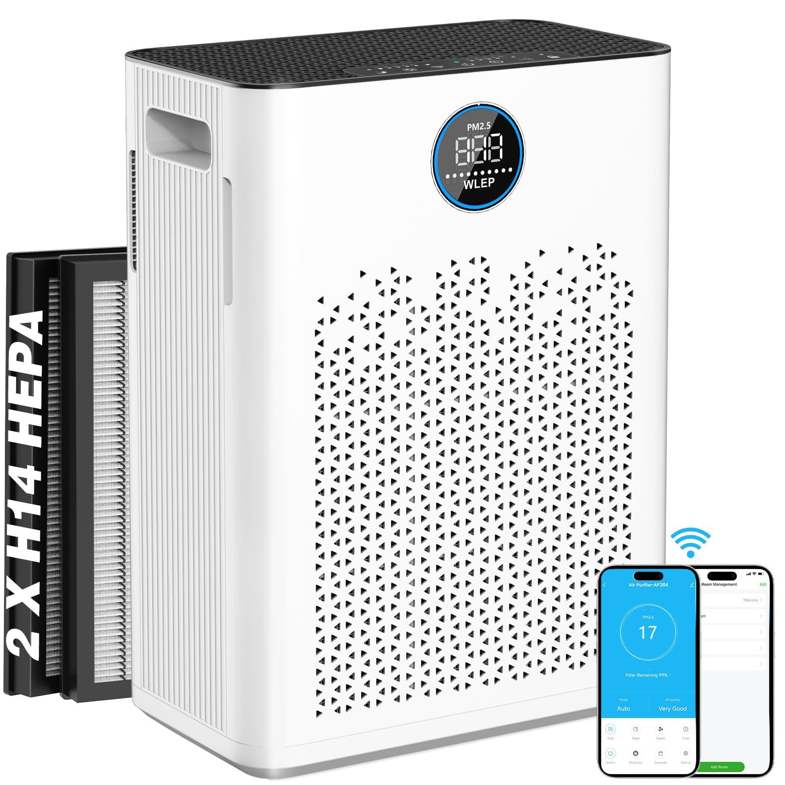 Luftreiniger mit App Steuerung HEPA H14 Aktivkohlefilter Smart Home mit Alexa