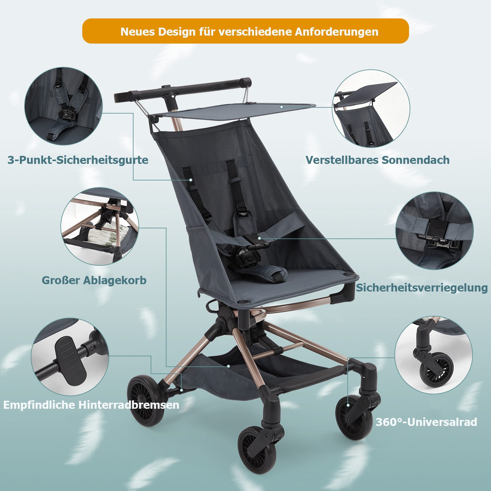 Kinder-Buggy Leichter Kinderwagen Faltbarer Reisebuggy ab 6 Monaten