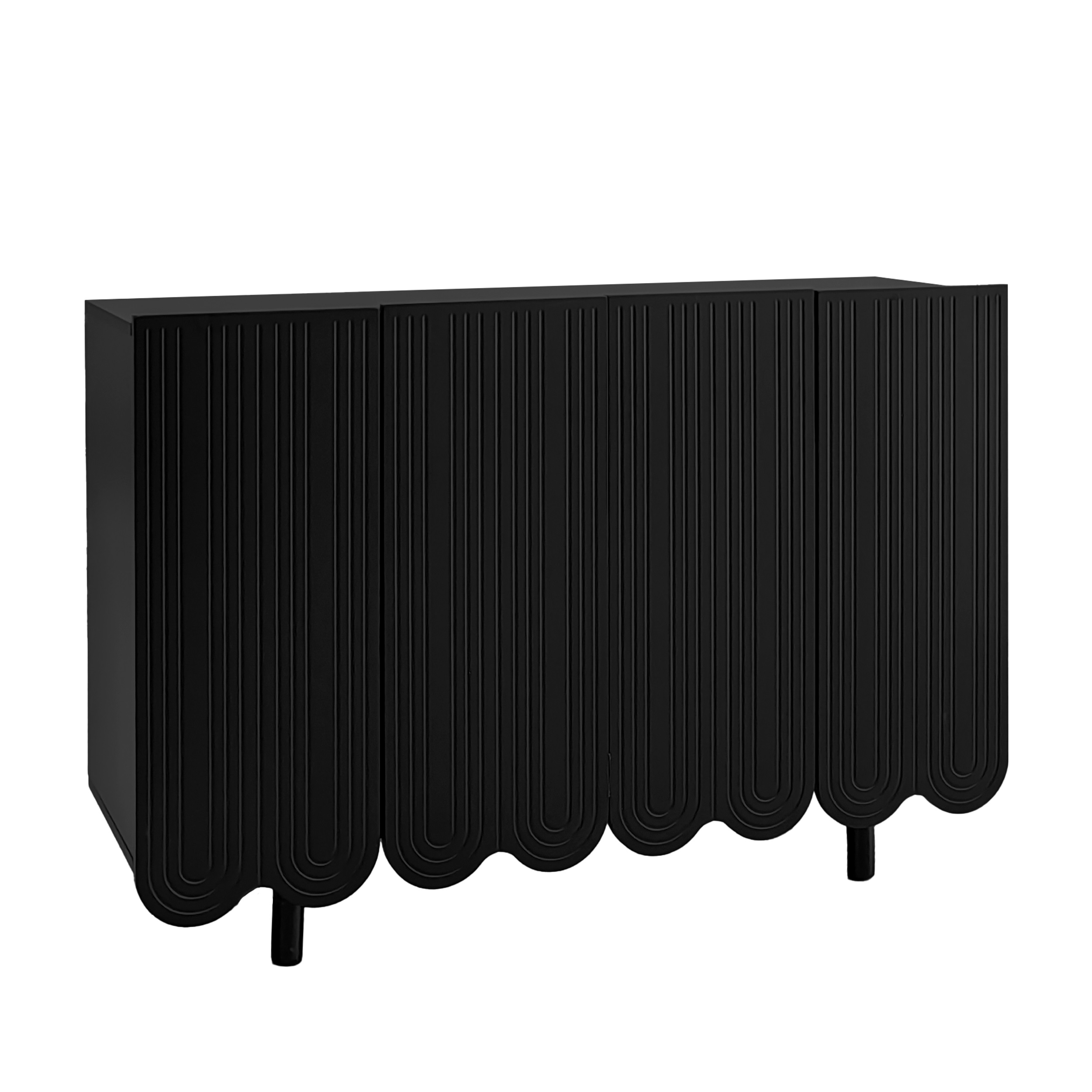 Sideboard mit Tropfenschnitzerei, Geformte Türen, Pufferscharnier, 120×37,5×80,8 cm, Schwarz