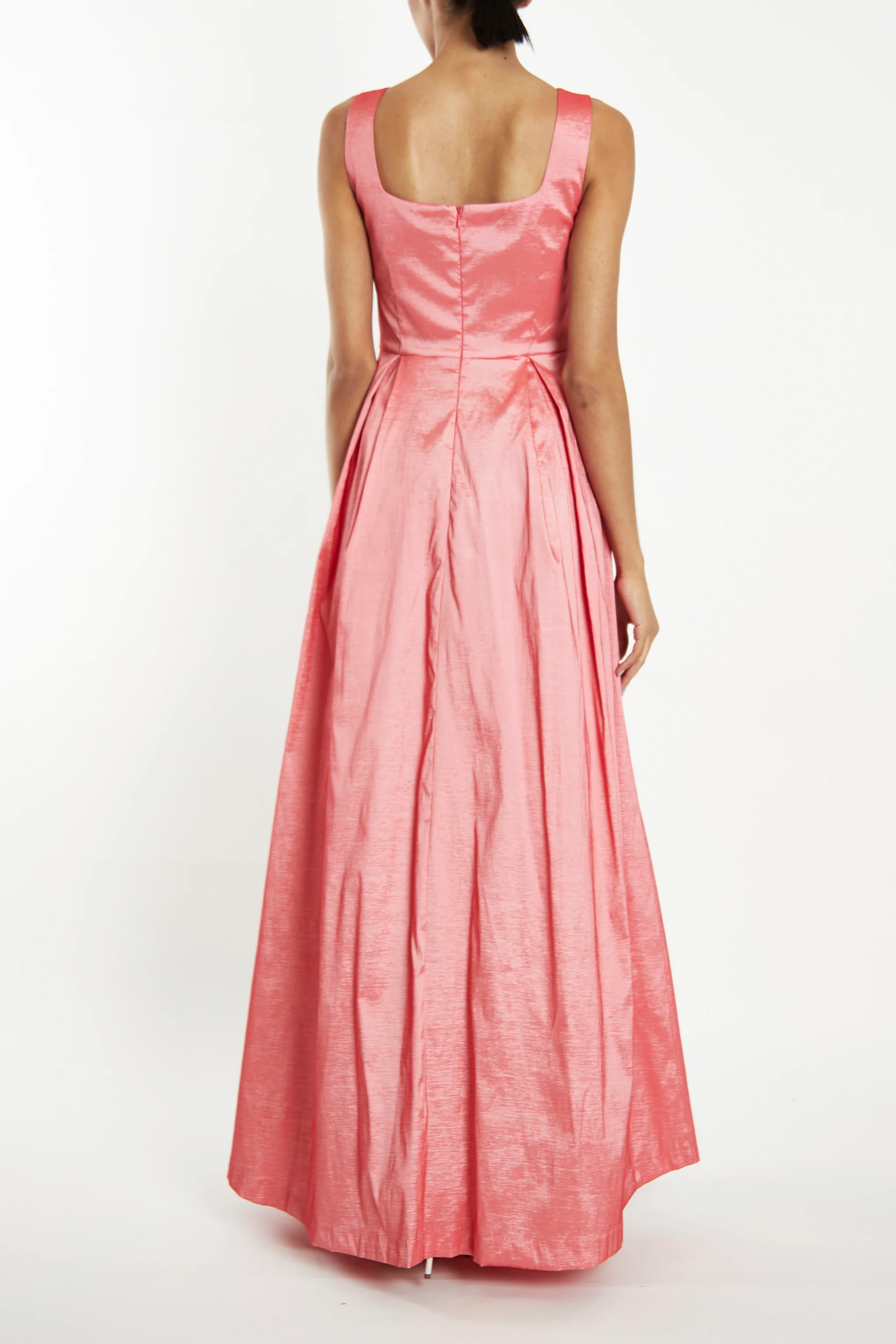 Audrey Coral Taffeta Square Neck Sleeveless Maxi Gown
