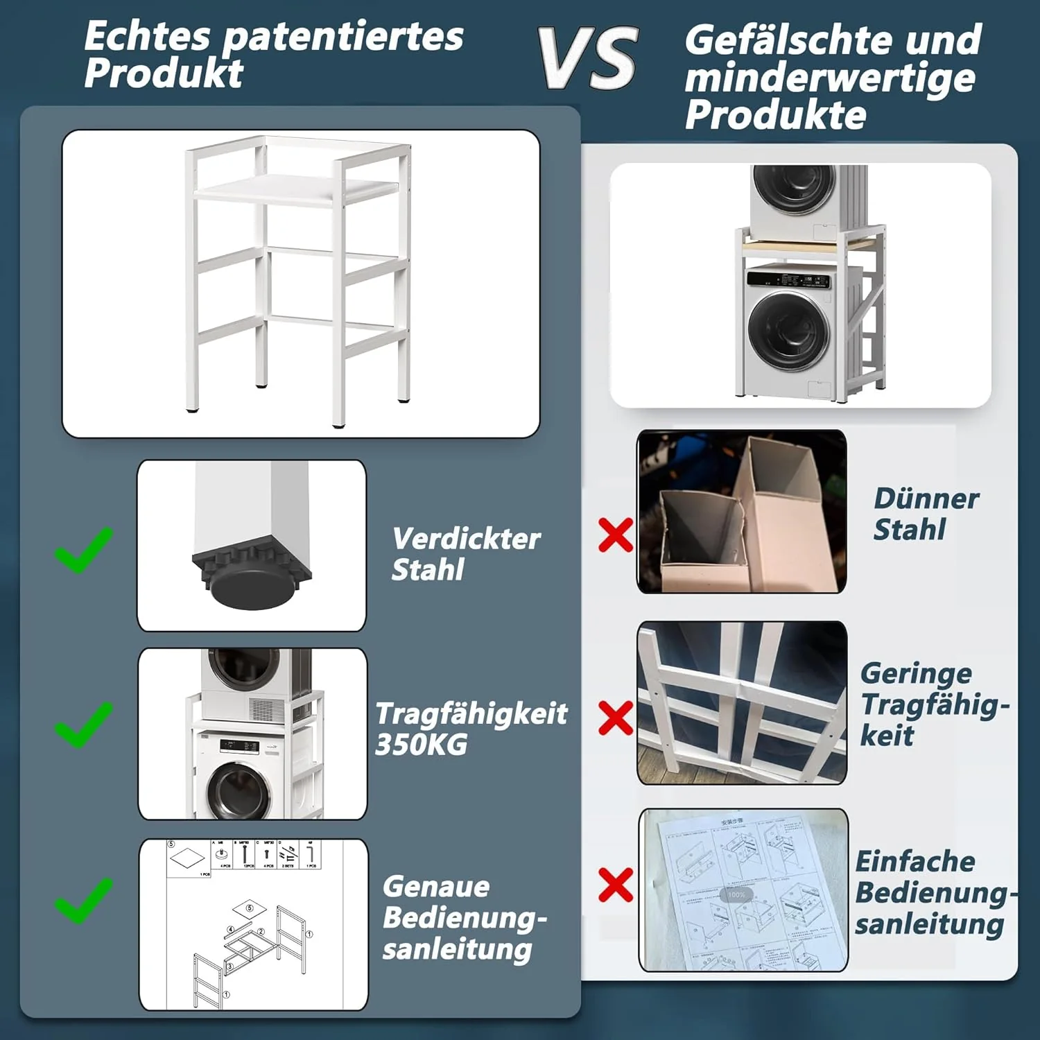 MSFE Regal ��ber Waschmaschine,H?henverstellbarer W?schetrocknerst?nder,Lagerregal ��ber der Waschmaschine, Tragf?higkeit 350 kg,f��r Waschmaschine und Trockner,73 * 64 * 110cm,Patentiertes Produkt